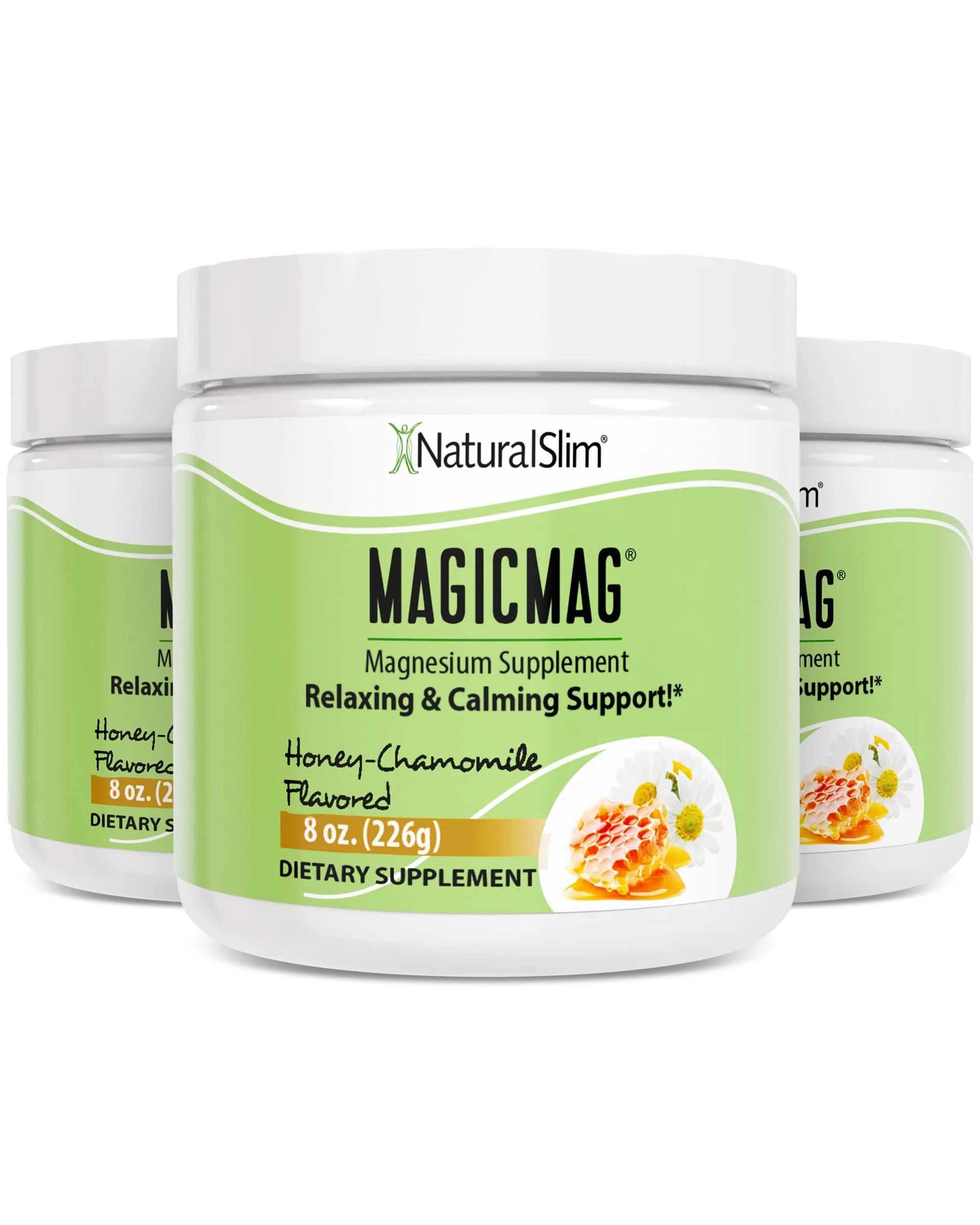 NaturalSlim Magicmag Pure Magnesium Citrate Powder Stress, Constipation, Muscle, Heart Health, and Sleep Support | Honey Chamomile Flavored Magnesium Supplement - 8oz Drink Mix (3 Pack)