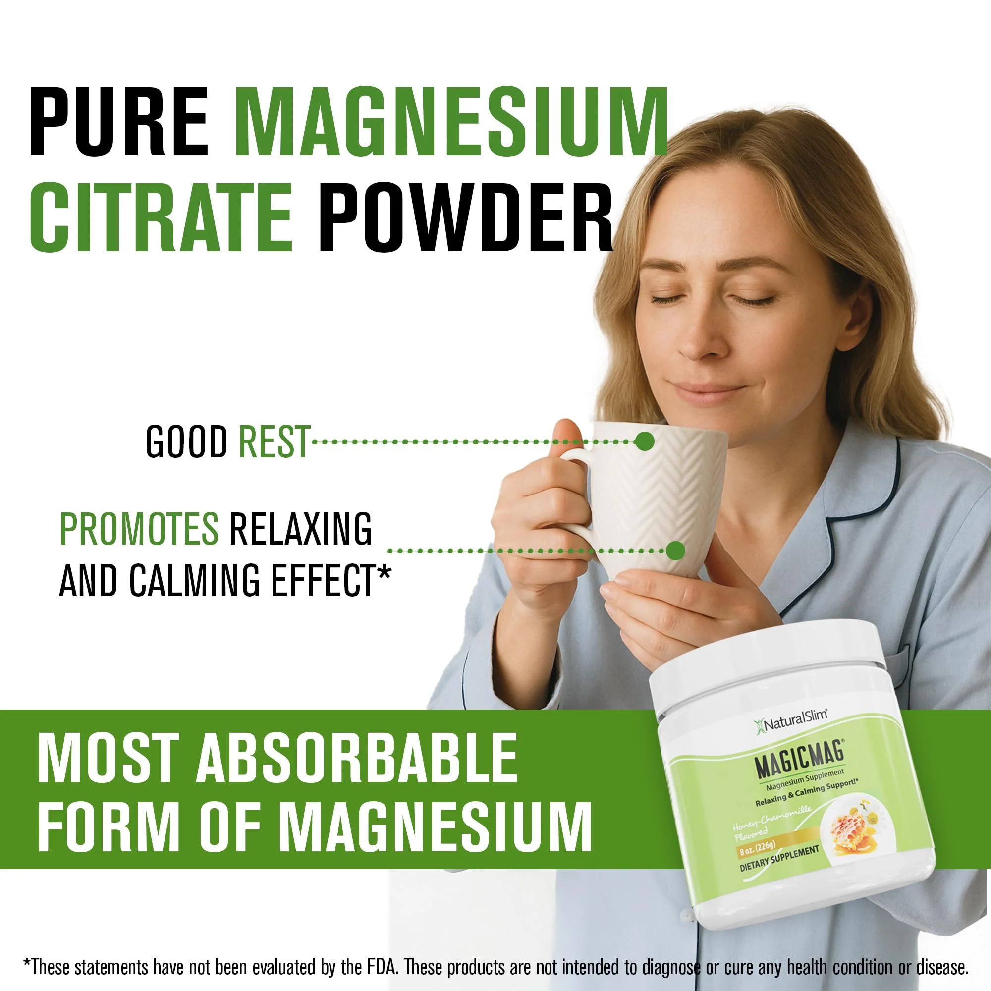 NaturalSlim Magicmag Pure Magnesium Citrate Powder Stress, Constipation, Muscle, Heart Health, and Sleep Support | Honey Chamomile Flavored Magnesium Supplement - 8oz Drink Mix (3 Pack) - Image 3