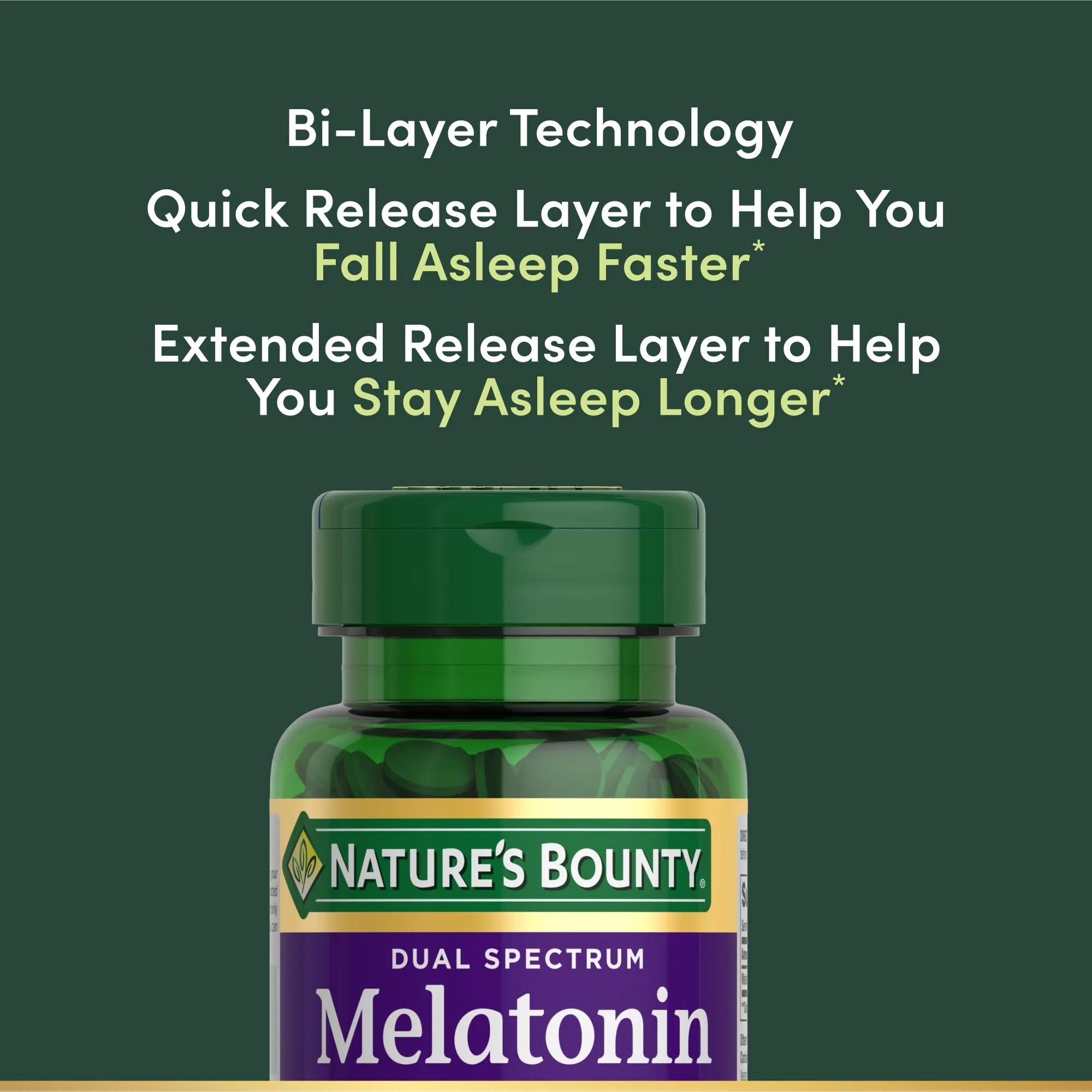 Nature’s Bounty Melatonin 5mg Dual Spectrum, 100% Drug Free Sleep Supplement, Quick Release and Extended Release, Promotes Relaxation and Sleep Health, 60 Bi-Layer Tablets - Image 3