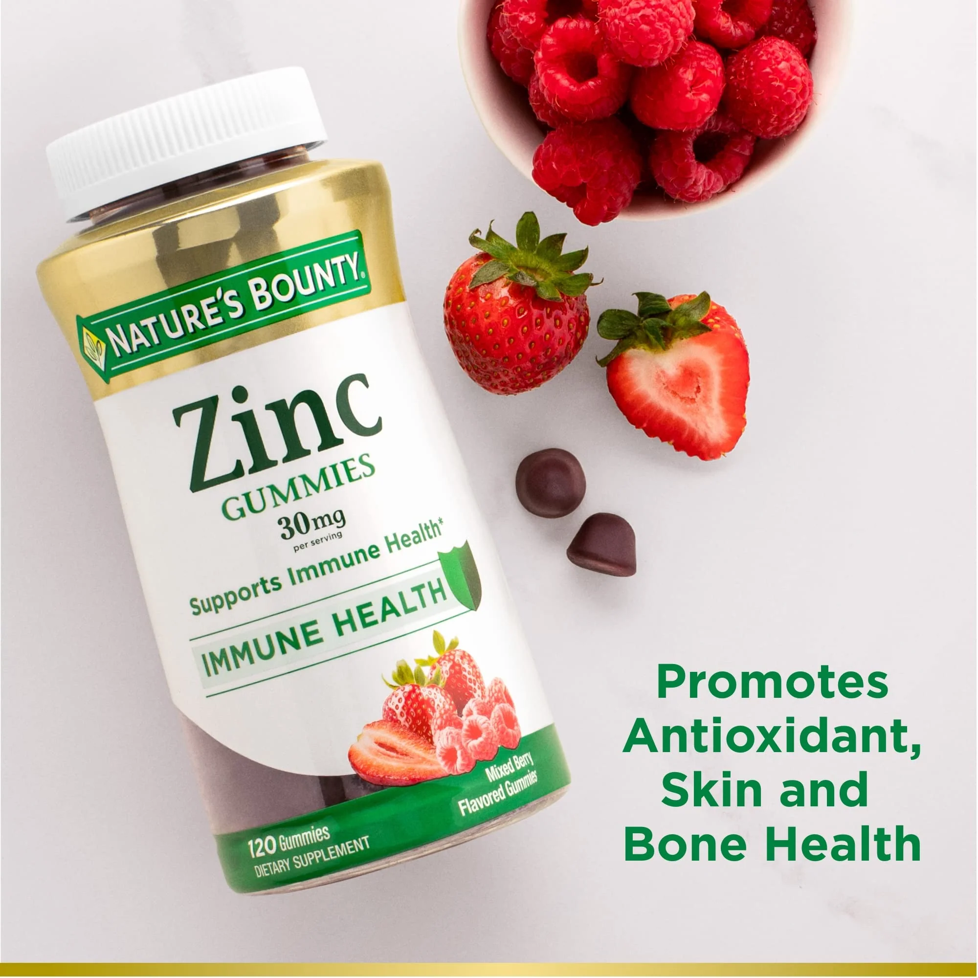 Nature’s Bounty Zinc Gummies, Immune Support Gummies, Supports Skin & Antioxidant Health, Mixed Berry, 30mg, 120 Count (Pack of 3) - Image 4