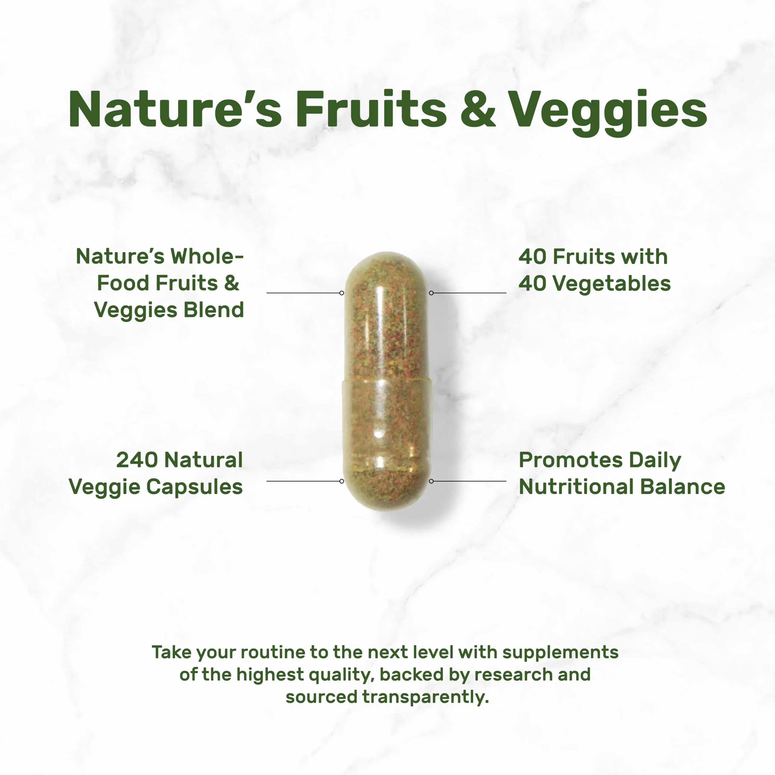 Nature’s Fruits & Veggies Supplement, 240 Veggie Capsules – 80 Whole Food Superfoods for Daily Balance – 40 Fruits with 40 Vegetables and Greens – Non-GMO, Gluten Free - Image 6