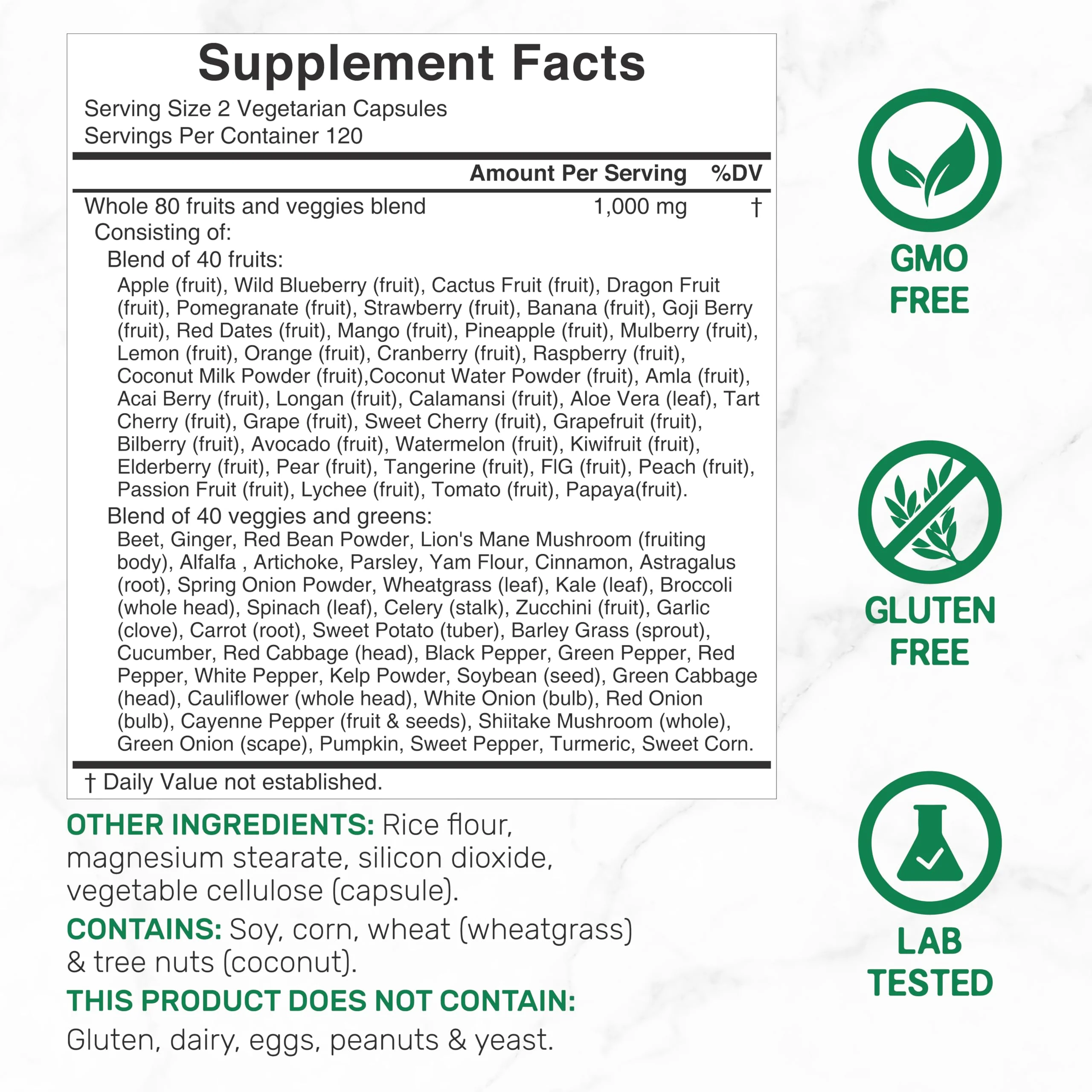 Nature’s Fruits & Veggies Supplement, 240 Veggie Capsules – 80 Whole Food Superfoods for Daily Balance – 40 Fruits with 40 Vegetables and Greens – Non-GMO, Gluten Free - Image 7