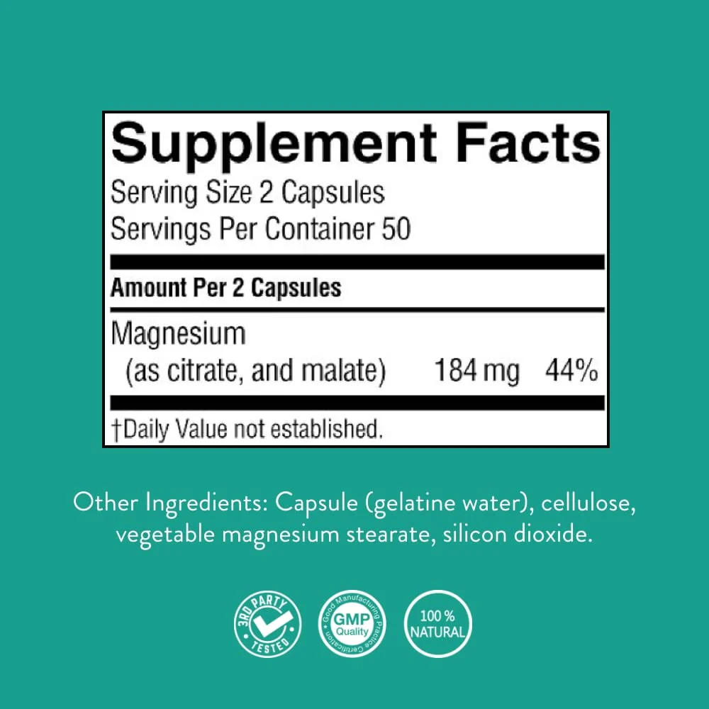 Nature’s Sunshine Magnesium Complex - High Potency Magnesium Supplement with Citrate & Malate for Relaxation, Optimal Absorption, Muscle Function, Energy Production - 50 Servings (100 Capsules) - Image 2