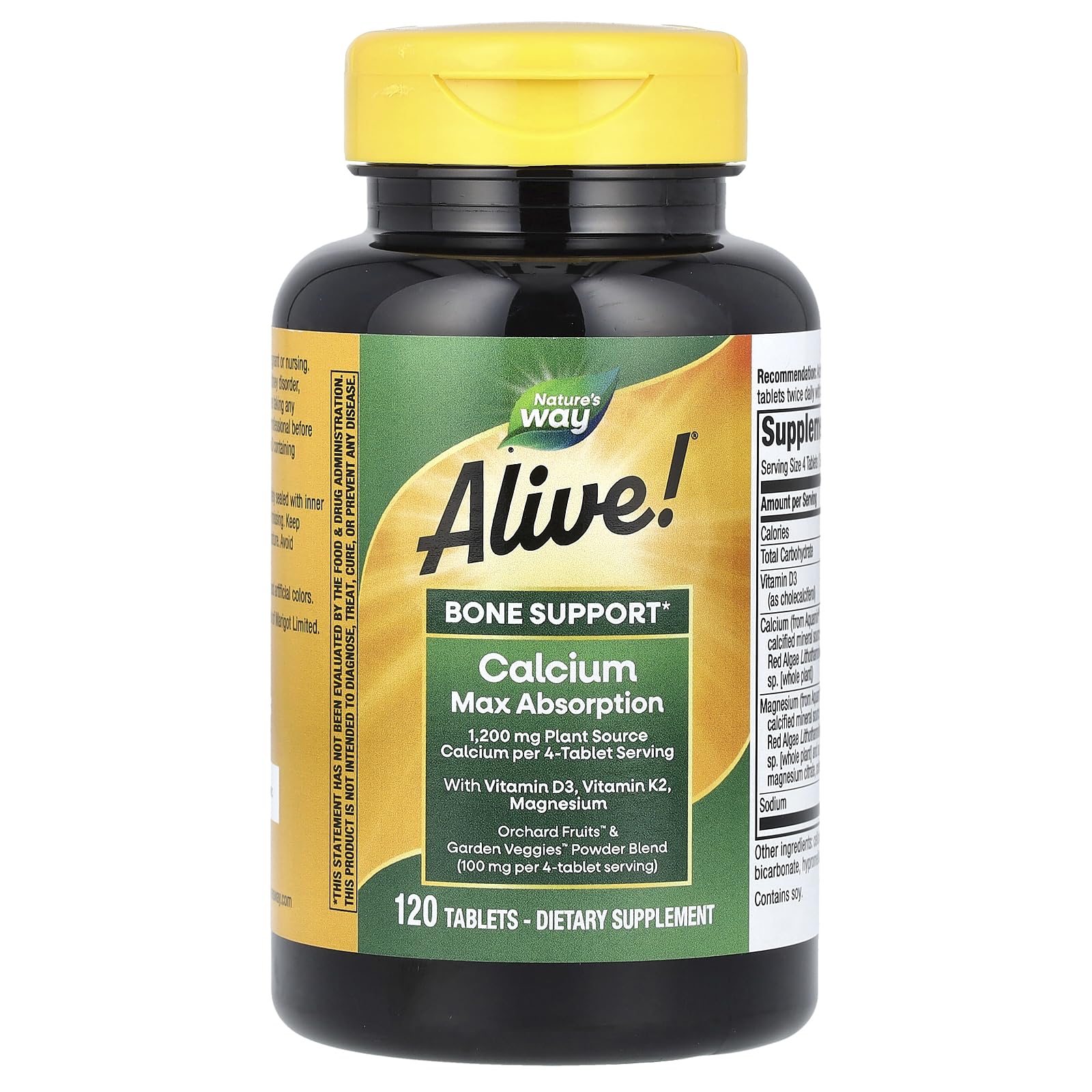 Nature’s Way Alive! Calcium Bone Support Tablets*, Max Absorption Calcium Supplement with Vitamins D3, K2, & Magnesium, Promotes Bone Health and Bone Density*, Gluten Free, 120 Tablets - Image 5