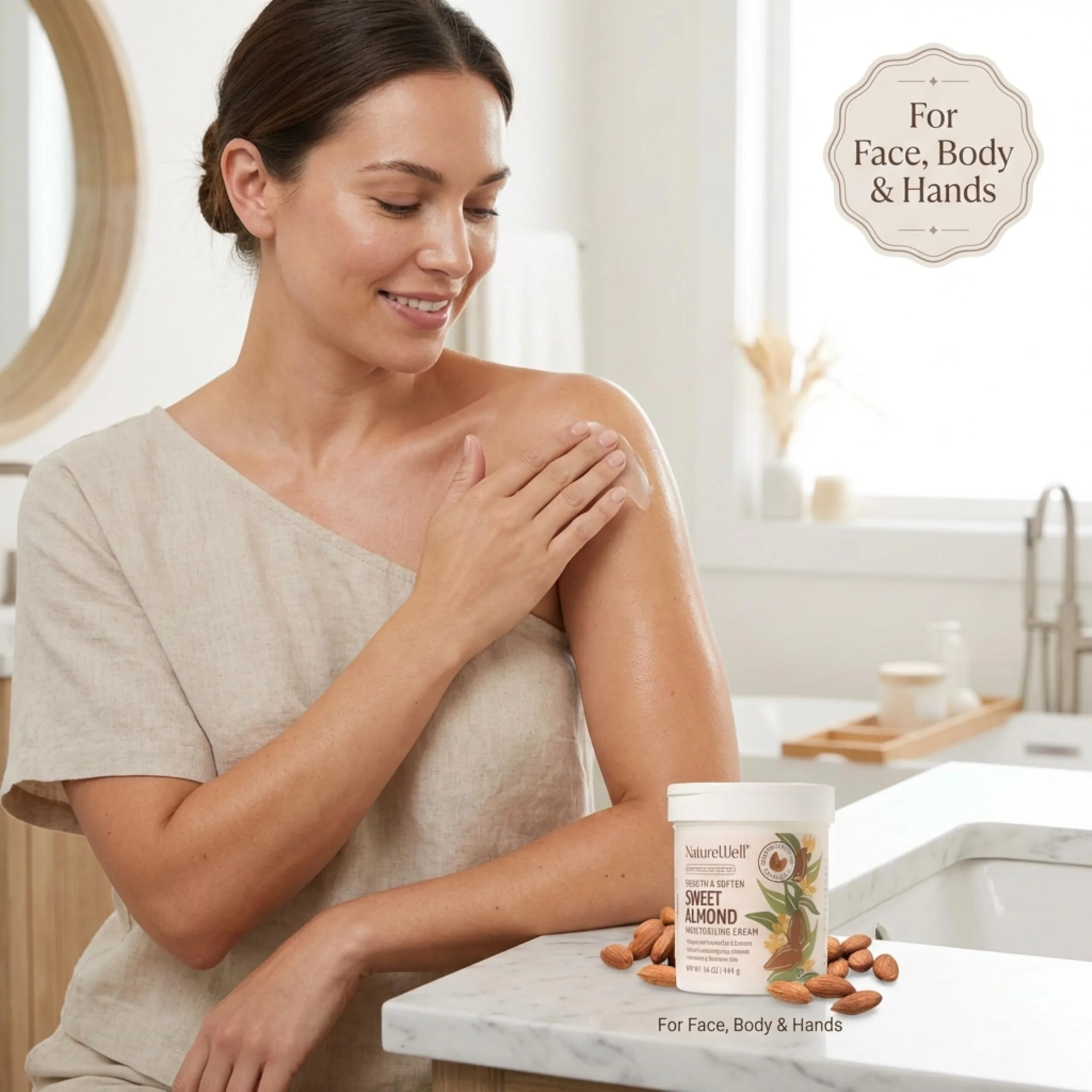 NATURE WELL Sweet Almond Smooth & Soften Gentle Moisturizing Cream For Face, Body, & Hands, Infused With Natural Oils & Extracts, Restores Skin Moisture Barrier, 16 Oz - Image 4