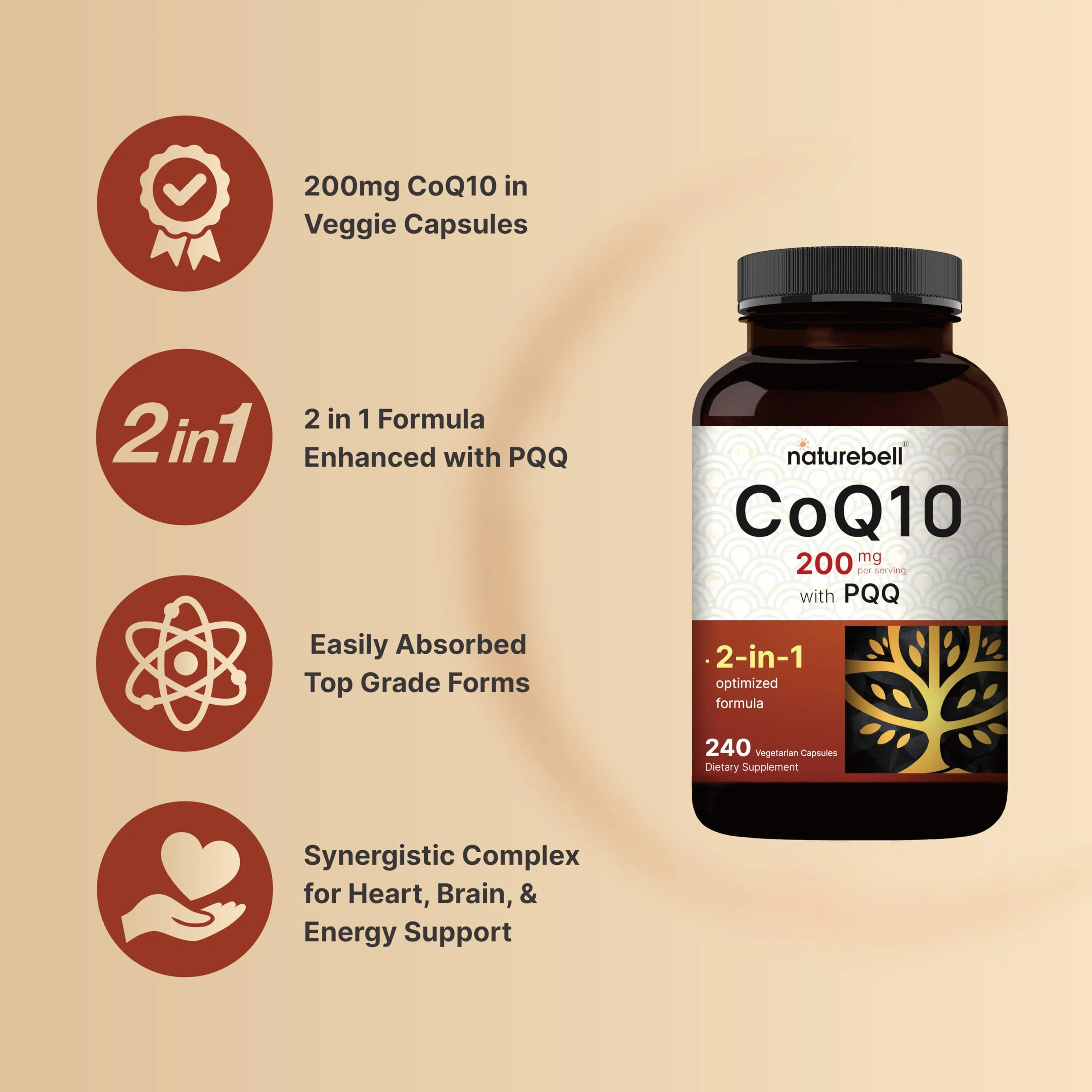 NatureBell CoQ10 200mg with PQQ, 240 Veggie Capsules | Stable High Absorption Form – Antioxidant Support for Heart, & Energy Health – Extra Strength Coenzyme Q10 Supplement - Image 7