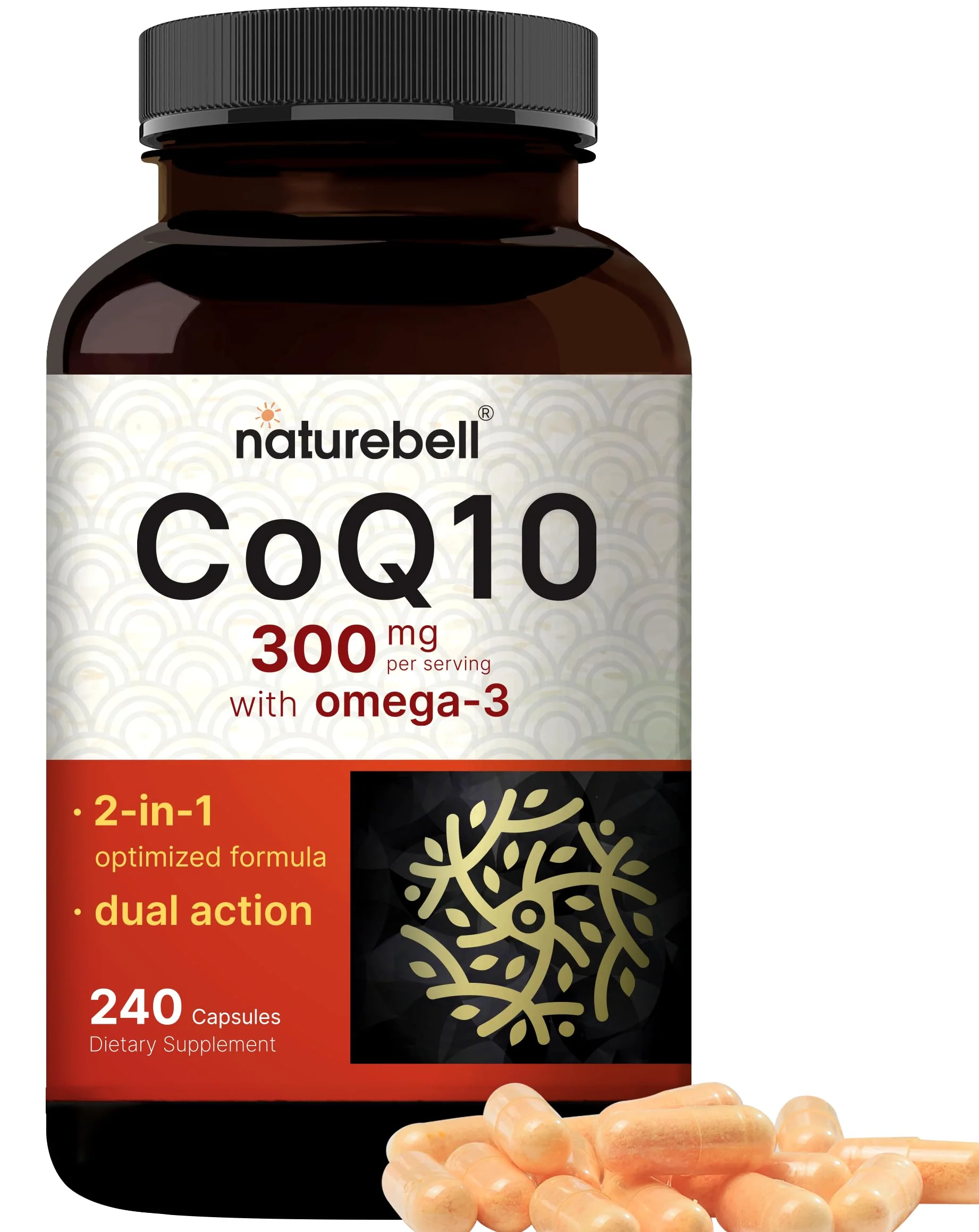 NatureBell CoQ10 300mg - 240 Capsules - High-Potency Support for Healthy Heart - Daily Energy & Vitality Aid with Antioxidant Support - Easily Absorbed Ubiquinone & Omega-3*