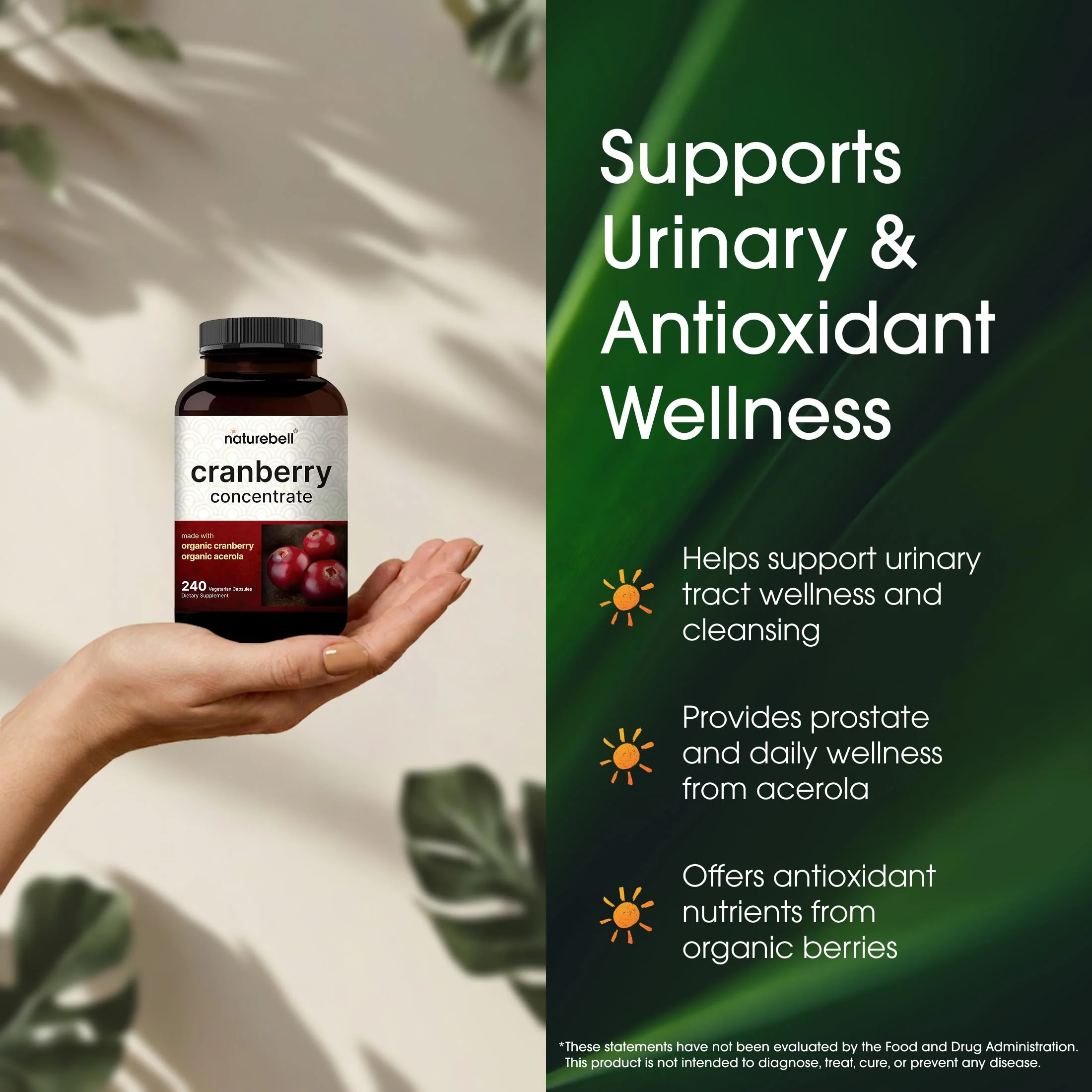NatureBell Cranberry Concentrate - 240 Capsules - Organic Cranberry Concentrate with Acerola Cherry - Urinary Tract & Prostate Support* - Vegetarian - Image 6