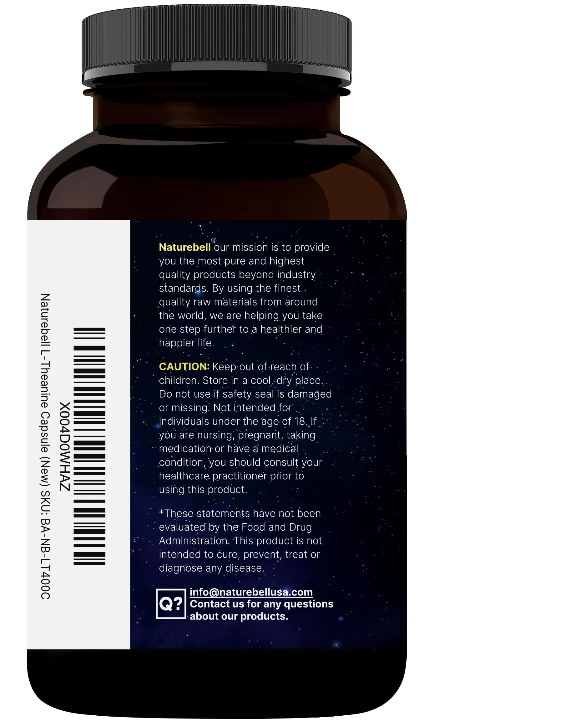NatureBell L-Theanine Supplement - 400 Capsules - 400mg Max Potency Amino Acid Support - for Relaxation, Calm, and Focus - Non-Drowsy Free-Form Formula* - Image 2