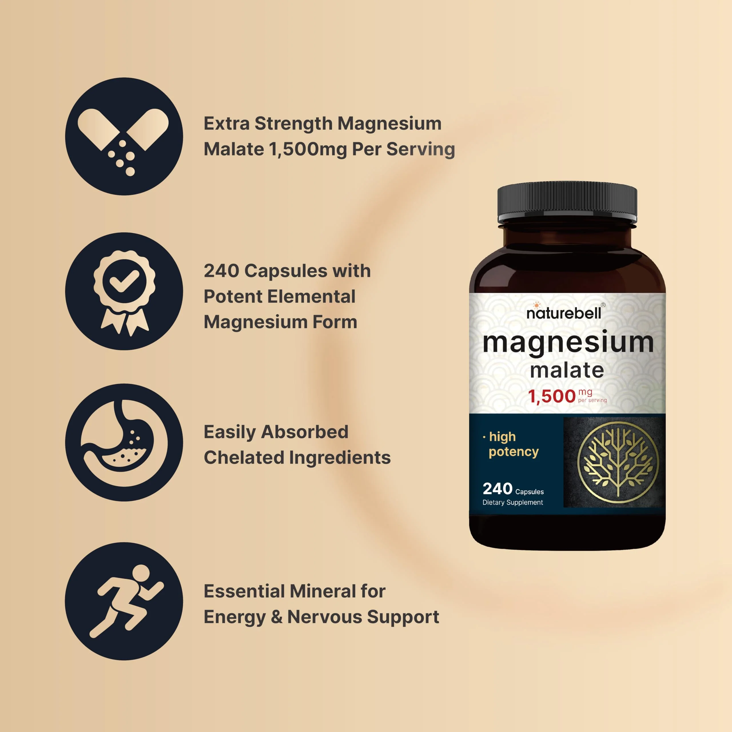 NatureBell Magnesium Malate 1,500mg, 240 Capsules | Chelated for High Absorption | Energy & Nervous System Support | Non-GMO, Gluten-Free - Image 5