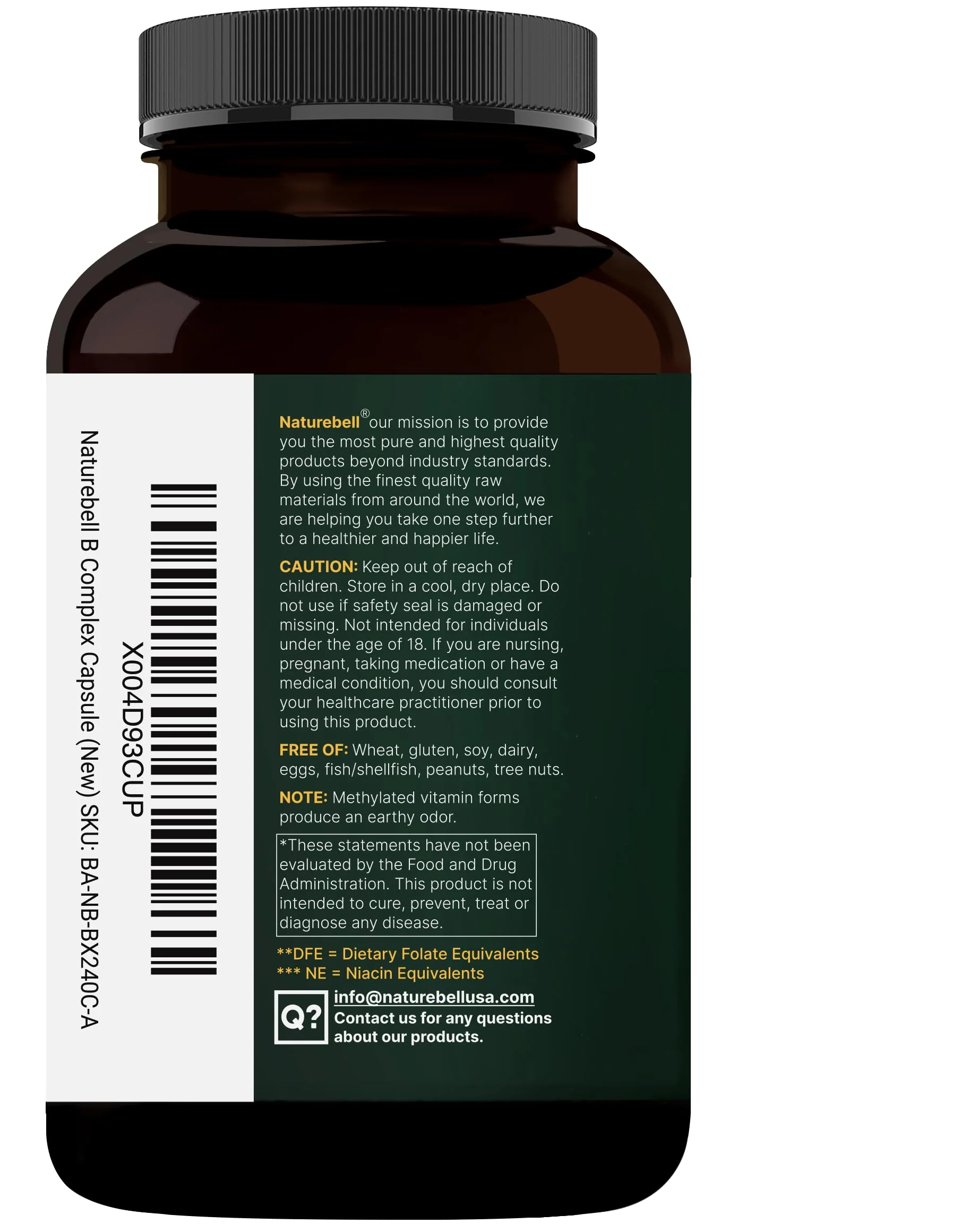 NatureBell Methylated B Complex Vitamins - 240 Vegetarian Capsules - High Bioavailability 12-in-1 Formula - for Immune Health & Energy Support* - Non-GMO & Gluten-Free - Image 2