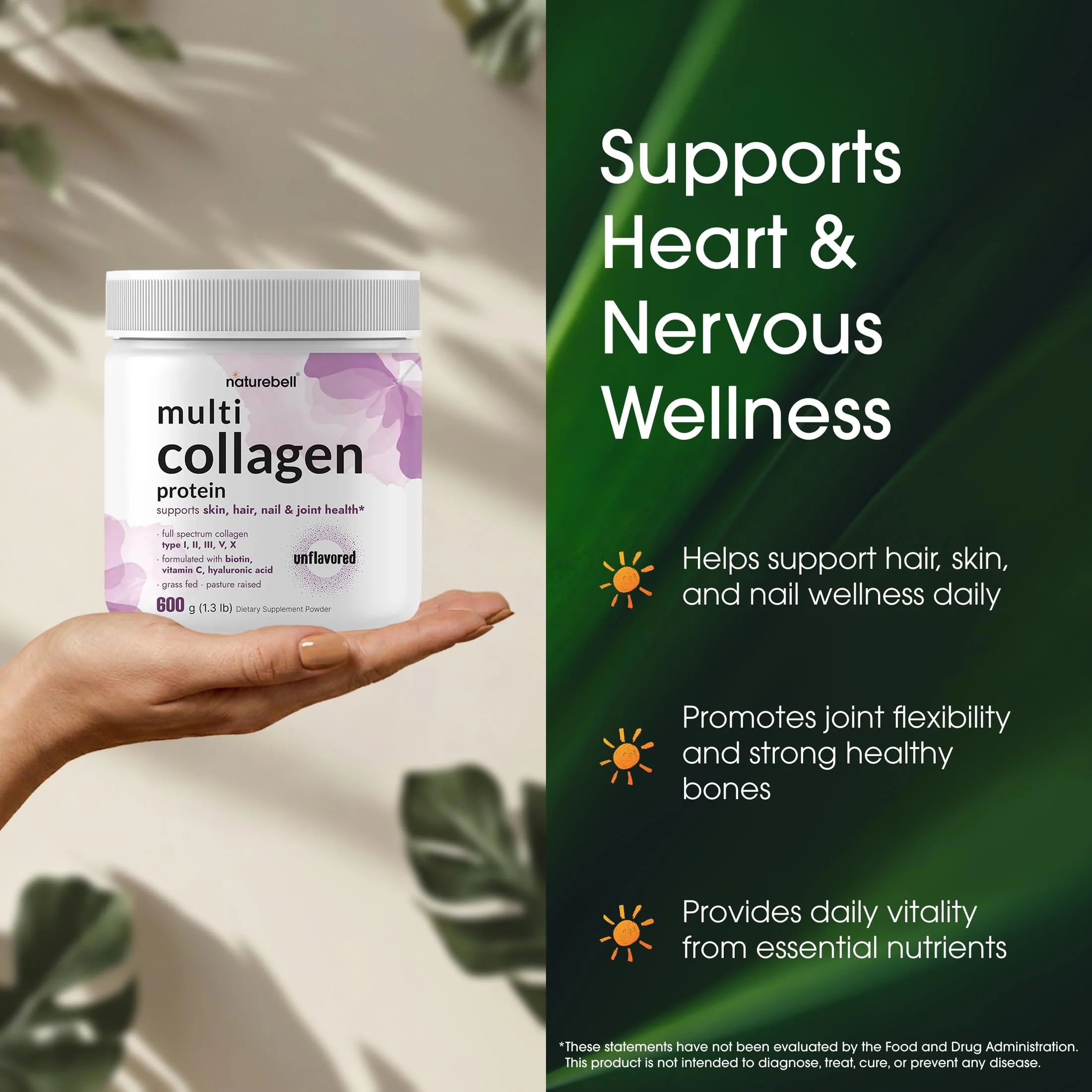 NatureBell Multi Collagen Protein Powder - 600g - Hydrolyzed Collagen Peptides - for Skin, Hair, Nail, Joint & Bone Health Support* - Grass-Fed & Keto-Friendly - Unflavored - Image 6