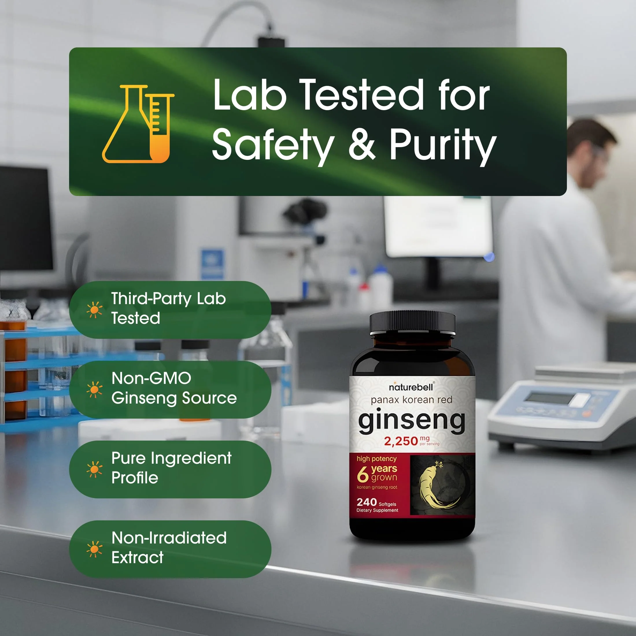 NatureBell Panax Korean Red Ginseng - 240 Softgels - 2,250mg High Strength Herbal Vitality Support* - Standardized 10% Ginsenosides from Six-Year-Old Ginseng Root - Energy & Immune Support* - Image 5