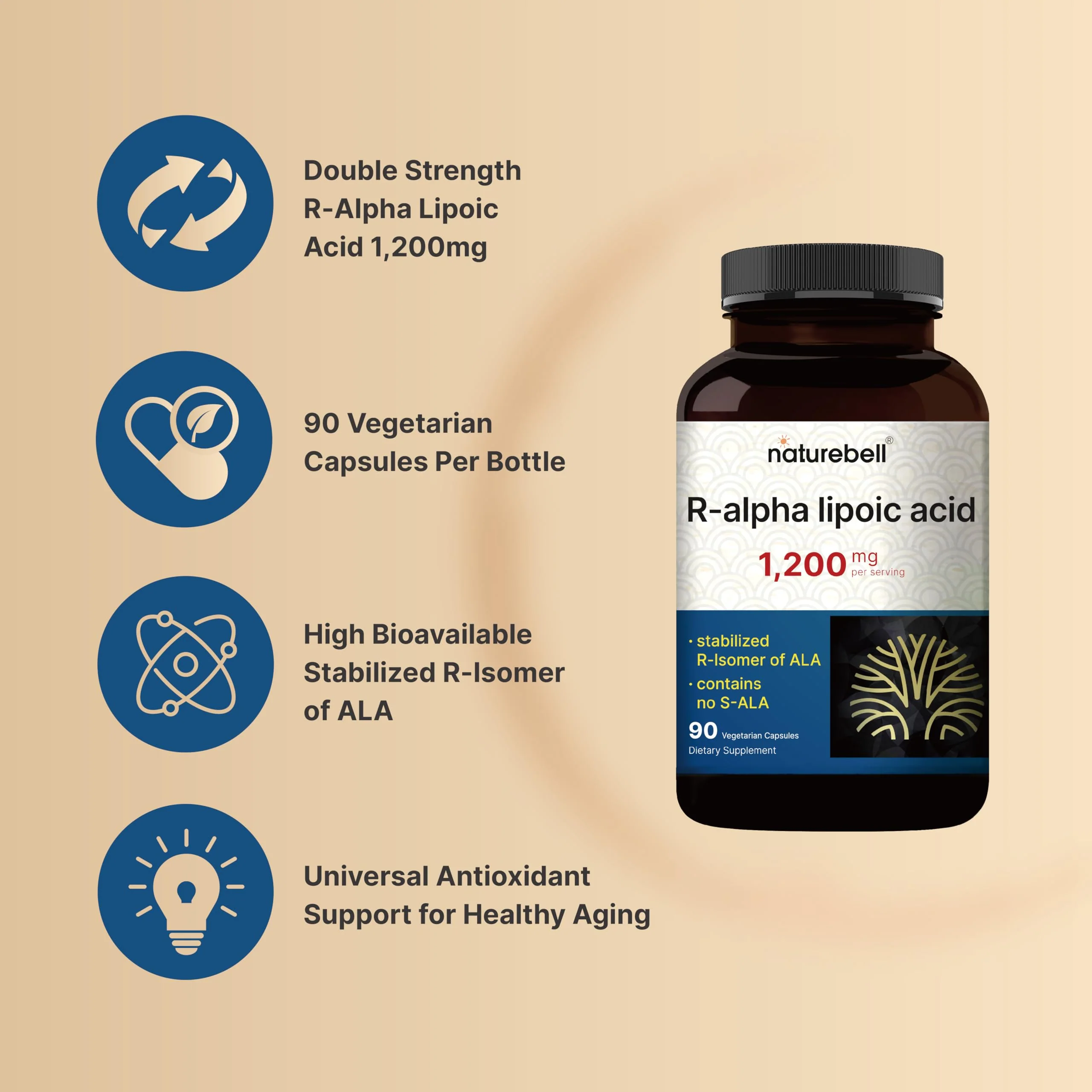 NatureBell R-Alpha Lipoic Acid - 90 Capsules - Delivers 1,200mg R-ALA Per Serving - Antioxidant & Cellular Energy Support* - Stabilized R-Isomer ALA - Non-GMO & Gluten-Free - Image 7