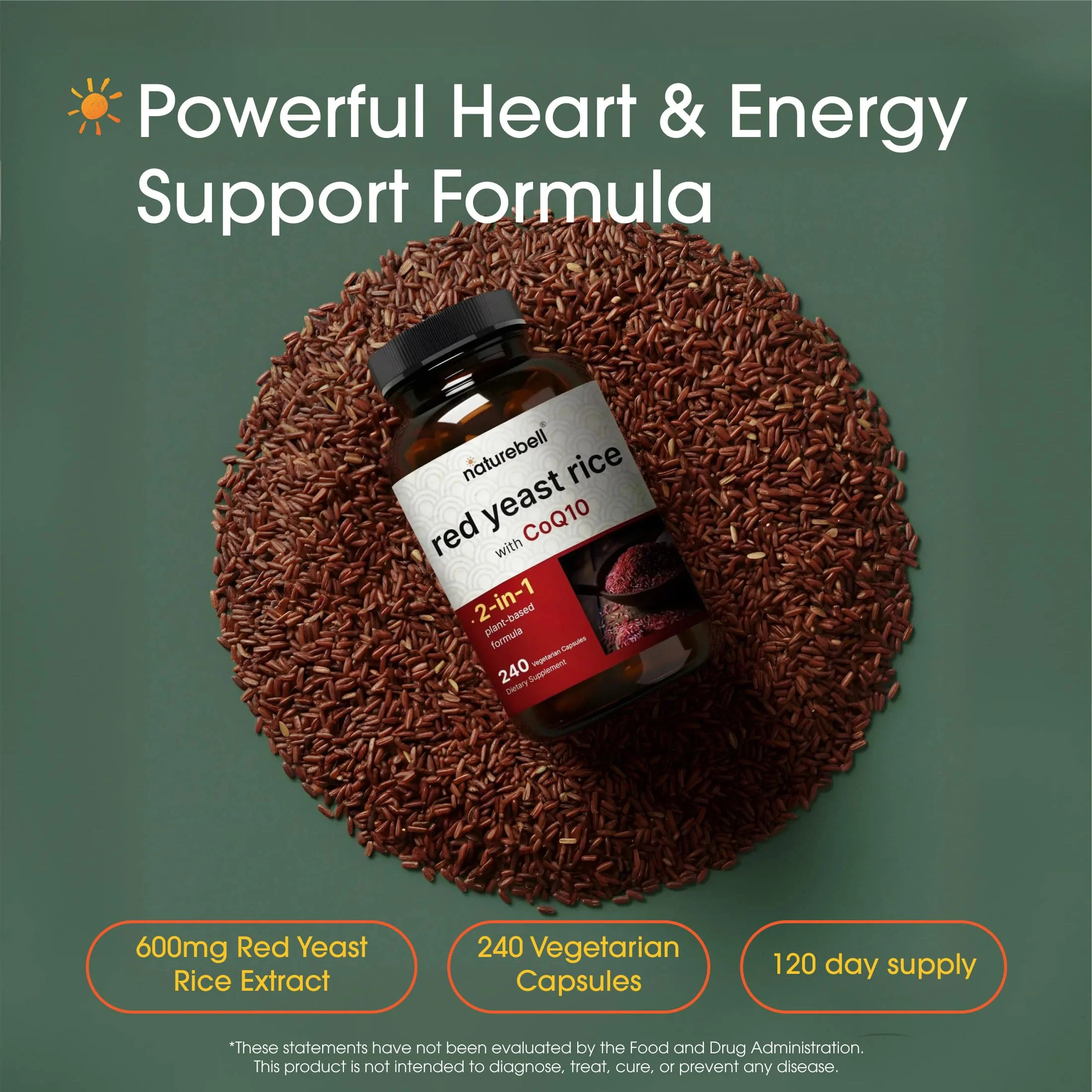 NatureBell Red Yeast Rice with CoQ10-240 Vegetarian Capsules - for Heart Health, Energy Support, Brain Wellness & Antioxidant Support* - Image 8