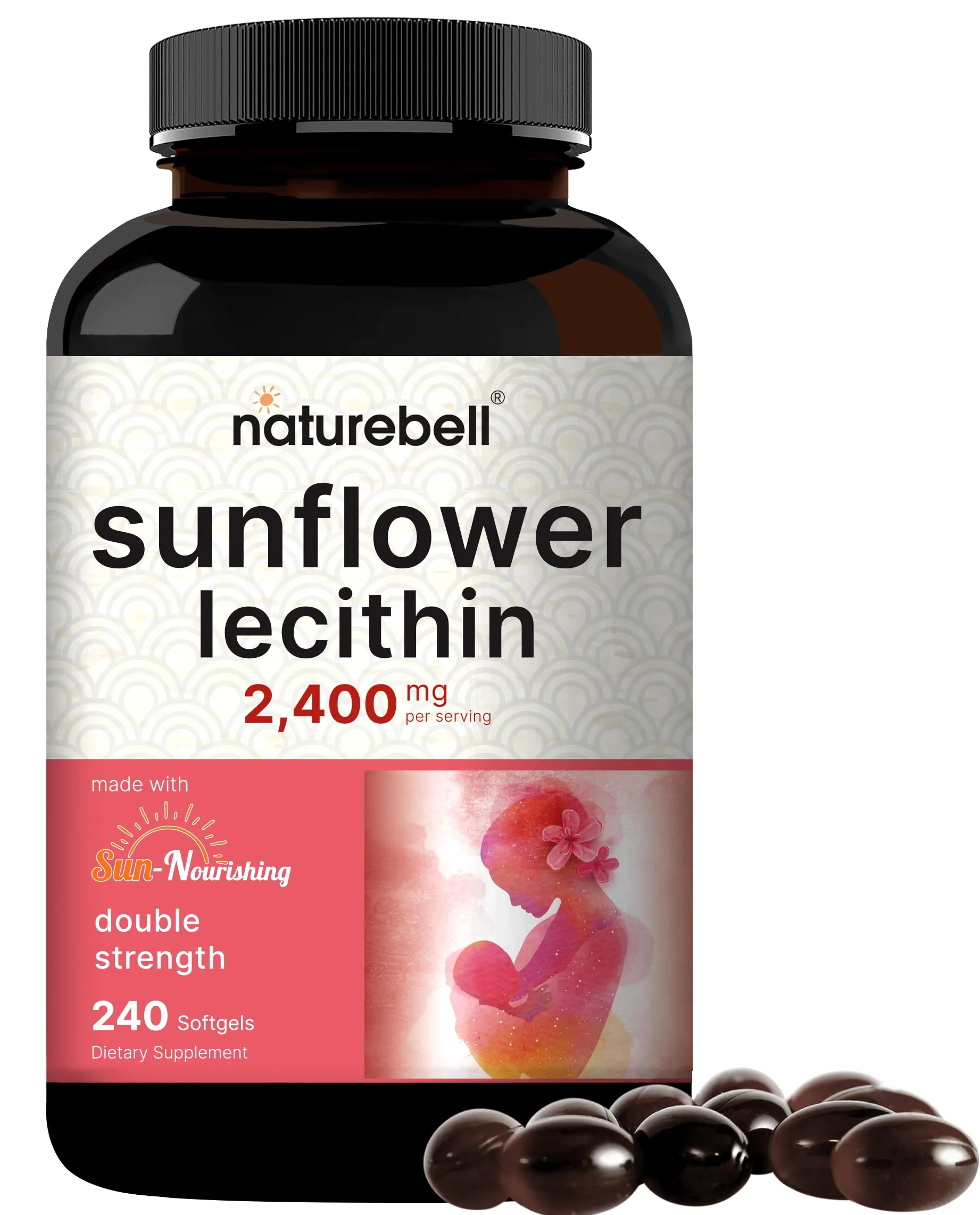 NatureBell Sunflower Lecithin - 240 Softgels - 2,400mg Cold Pressed Sunflower Lecithin - with Naturally Occurring Phosphatidyl Choline - for Lactation & Normal Milk Flow Support*