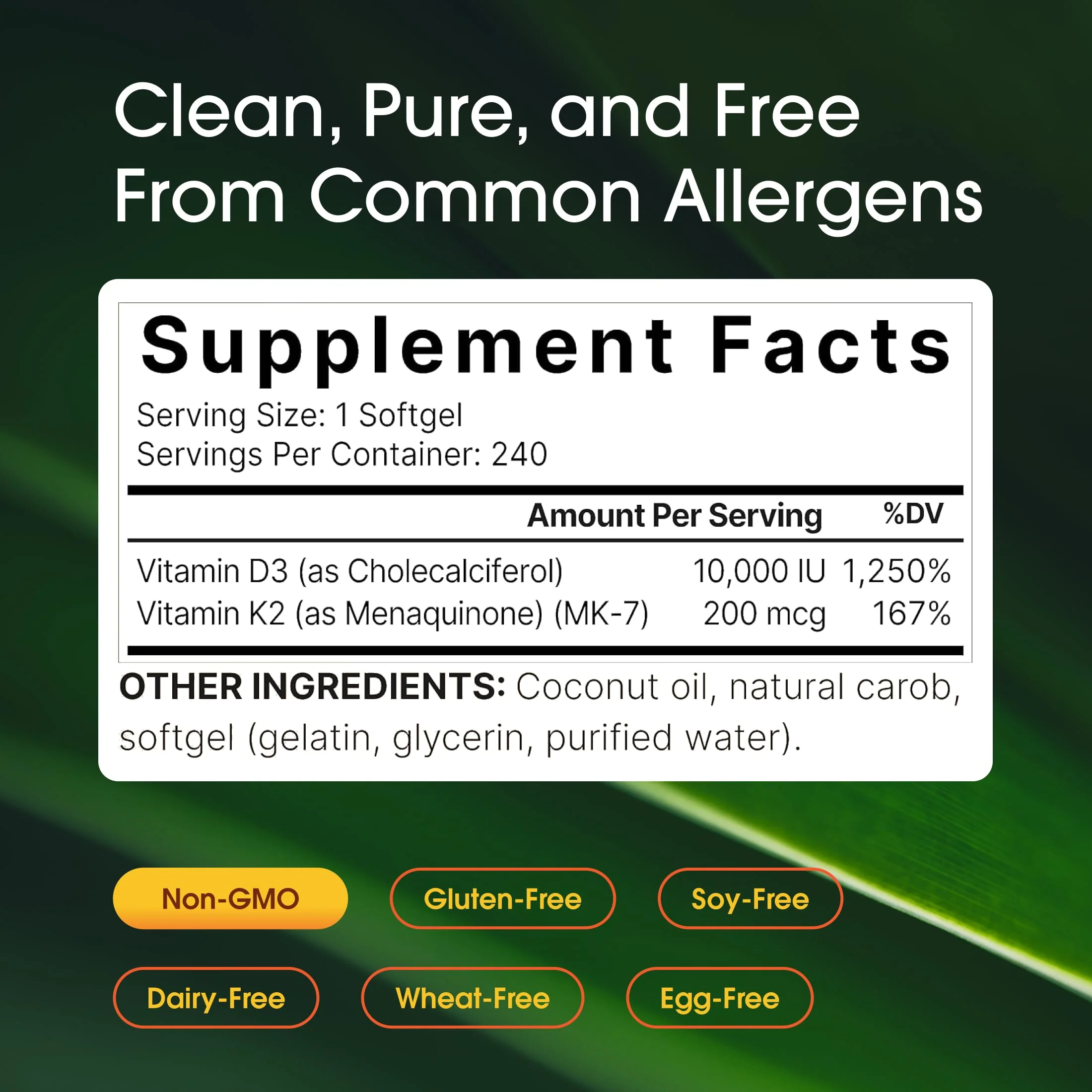NatureBell Vitamin Double Strength D3 + K2-240 Softgels - 10,000 IU Vitamin D & 200mcg K2 - Bone Strength, Immune Function & Calcium Absorption Support* - Coconut Oil Infused - Image 7
