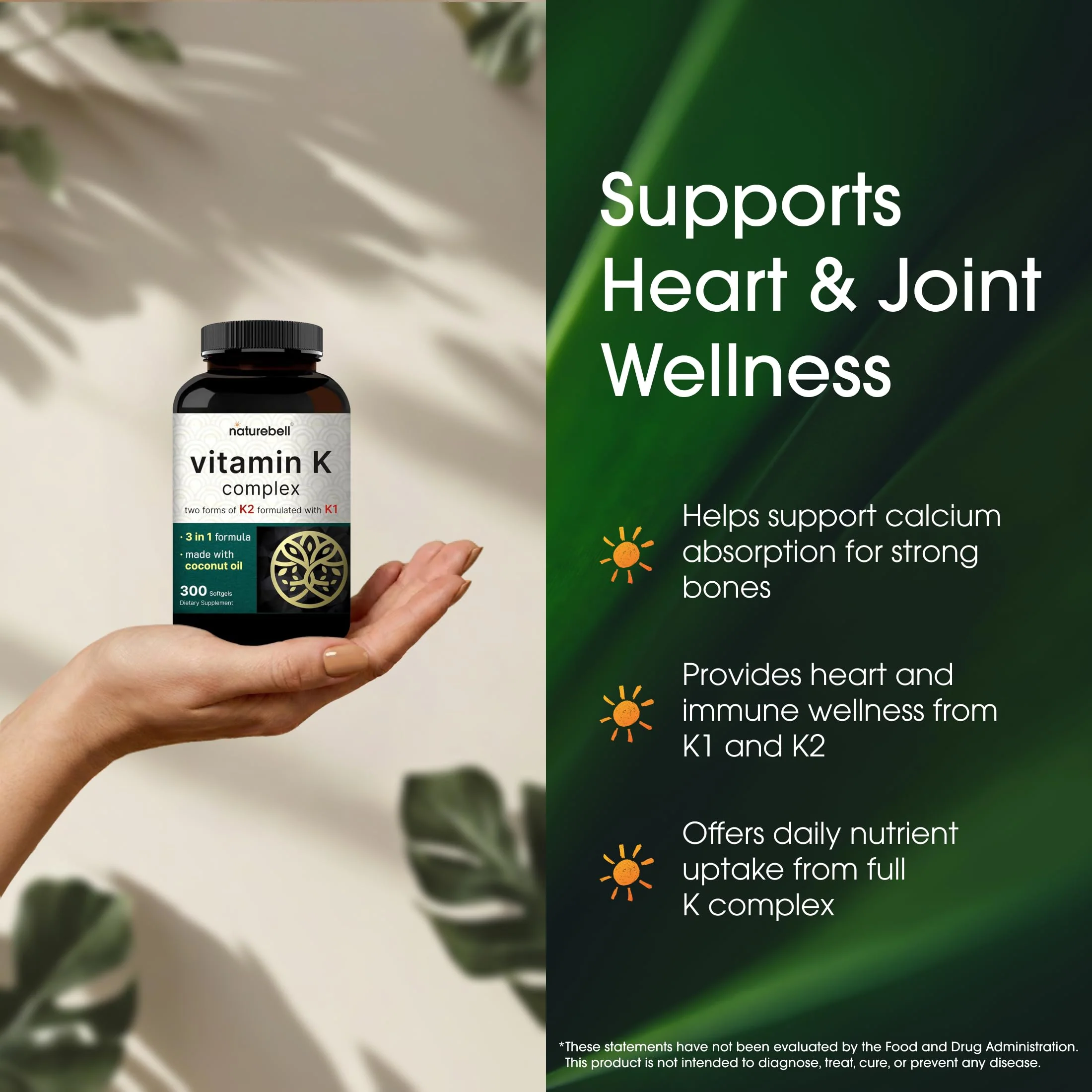 NatureBell Vitamin K Complex - 300 Softgels - Delivers 2,600mcg Vitamin K - Full Spectrum Bone & Heart Health Support Supplement - High Absorption K1 & K2 MK-4 & MK-7* - Image 6