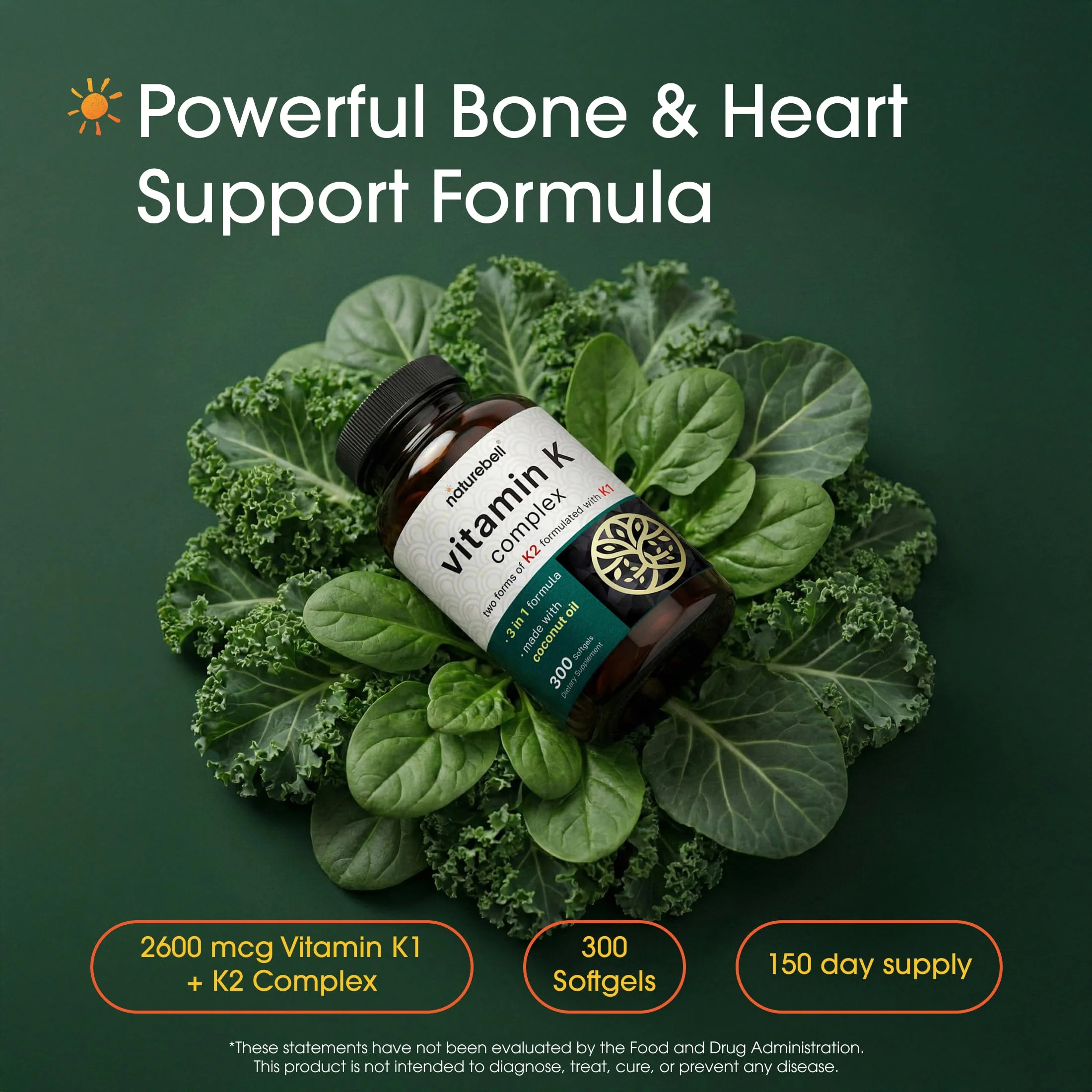 NatureBell Vitamin K Complex - 300 Softgels - Delivers 2,600mcg Vitamin K - Full Spectrum Bone & Heart Health Support Supplement - High Absorption K1 & K2 MK-4 & MK-7* - Image 8