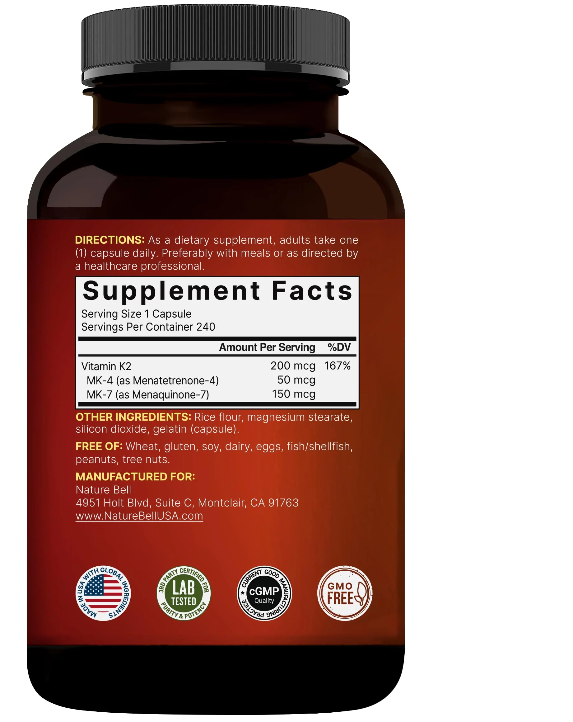 NatureBell Vitamin K2-240 Capsules - 200mcg Double Strength MK-7 & MK-4 Complex - Heart, Bone & Immune Health Support* - Complete K Vitamins Formula - Image 3