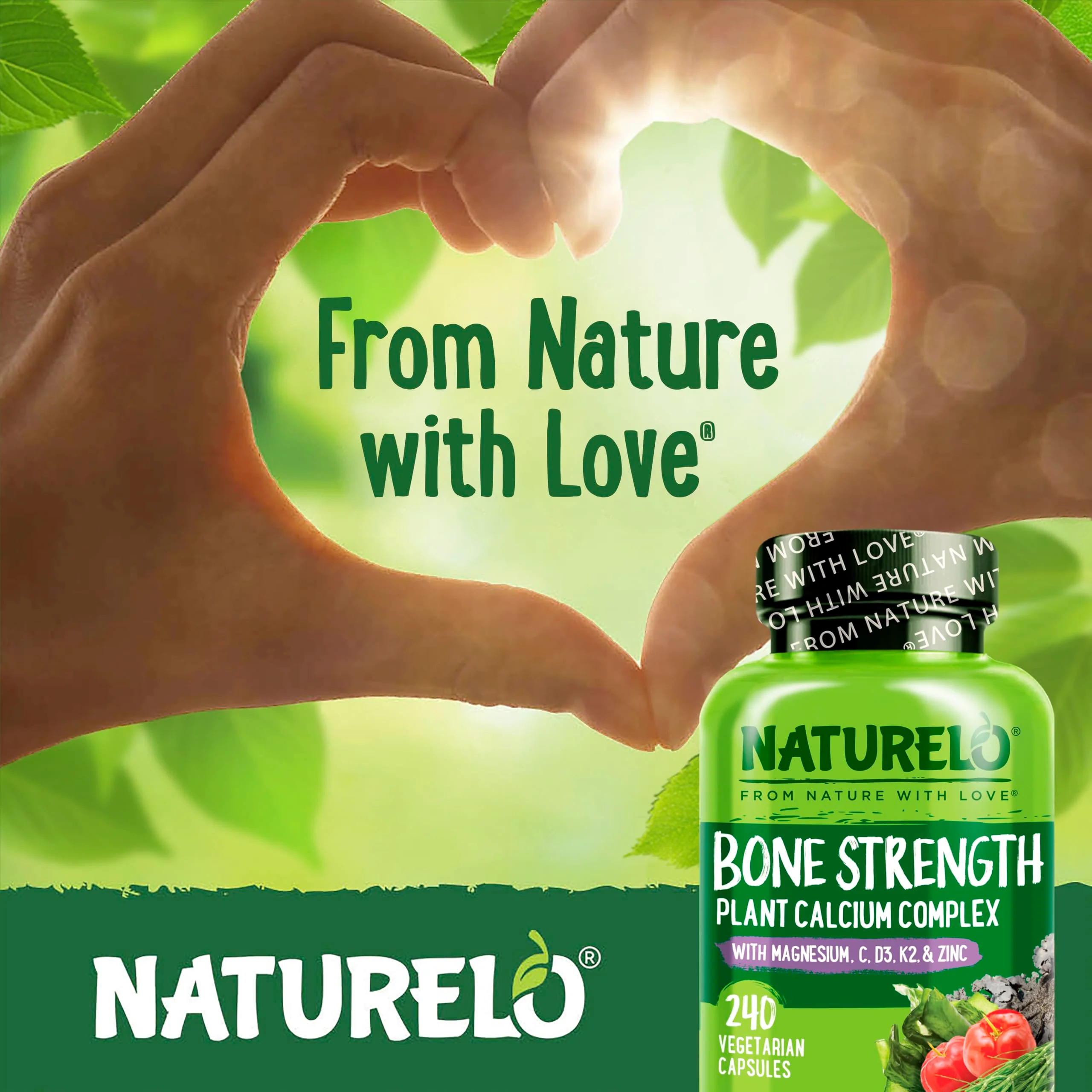 NATURELO Calcium Supplement - with Vitamin C, Vitamin D3, K2, and Calcium Magnesium Zinc for Bone Strength with Calcium 600mg - Plant-Based, 240 Vegetarian Capsules, Non-GMO, Soy & Gluten-Free - Image 6