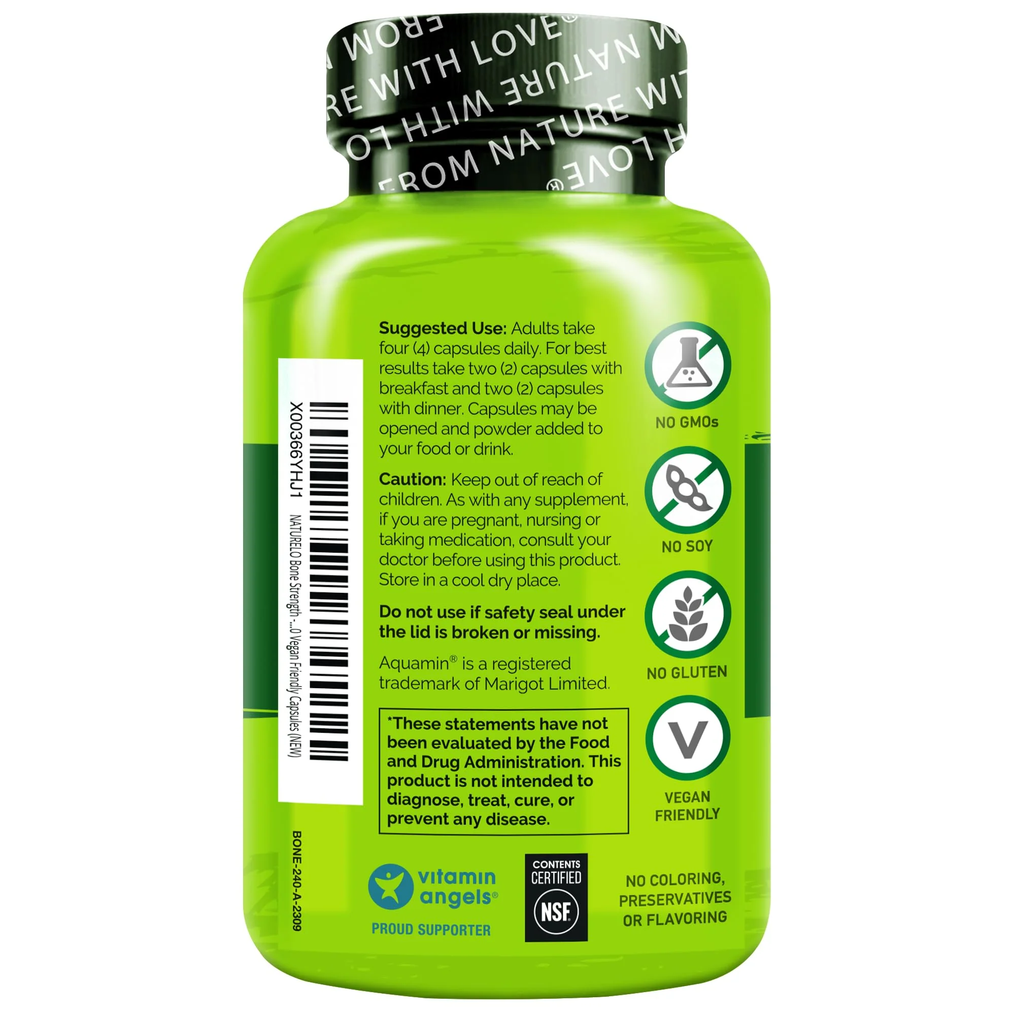 NATURELO Calcium Supplement - with Vitamin C, Vitamin D3, K2, and Calcium Magnesium Zinc for Bone Strength with Calcium 600mg - Plant-Based, 240 Vegetarian Capsules, Non-GMO, Soy & Gluten-Free - Image 8