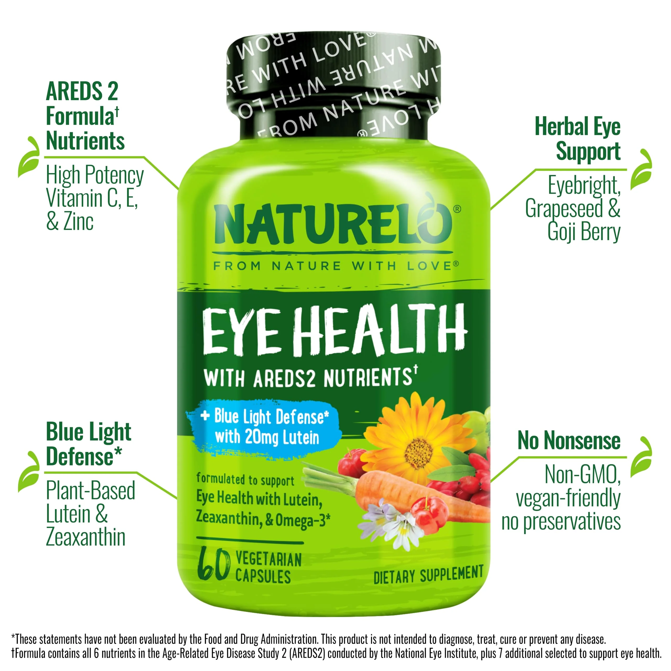 NATURELO Eye Vitamins - AREDS 2 Formula Nutrients with Lutein, Zeaxanthin, Vitamin C, E, Zinc, Plus DHA - Supplement for Dry Eyes, Healthy Vision, Eye Support - 60 Vegan Capsules - Image 8