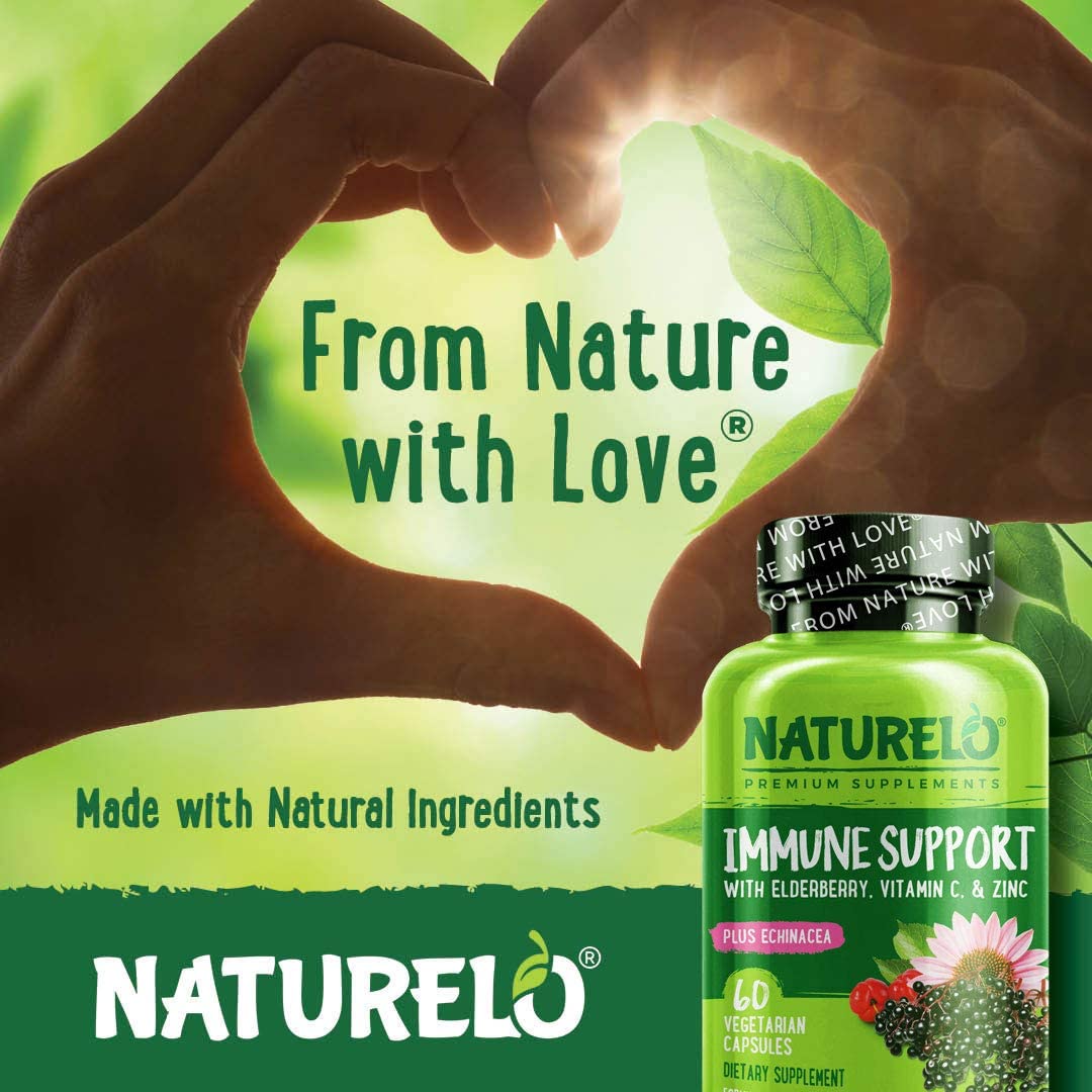NATURELO Immune Support – Vitamin C, Elderberry, Zinc, Echinacea – Natural Immunity Boost w/Antioxidant, Herbal & Mineral Defense - 60 Vegan Capsules - Image 4