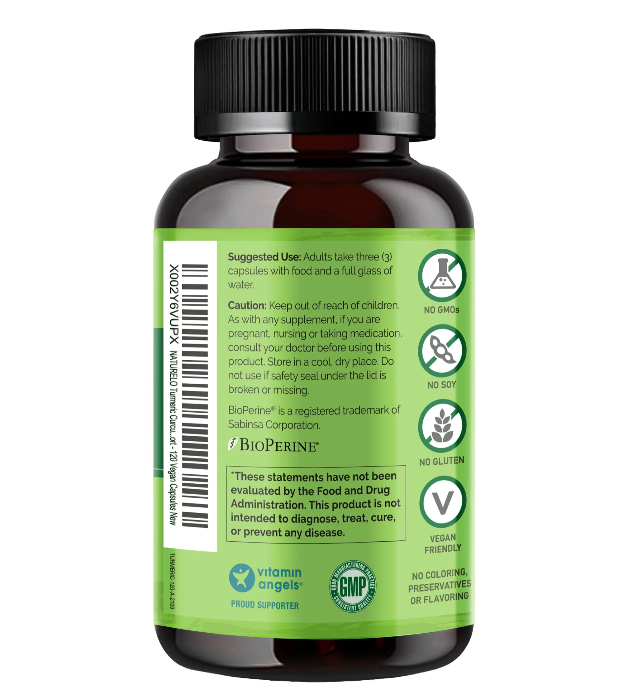 NATURELO Turmeric Curcumin - BioPerine for Better Absorption - Black Pepper, Ginger Root, Curcuminoids - Plant-Based Joint Discomfort Support - 120 Vegan Capsules (Pack of 2) - Image 2