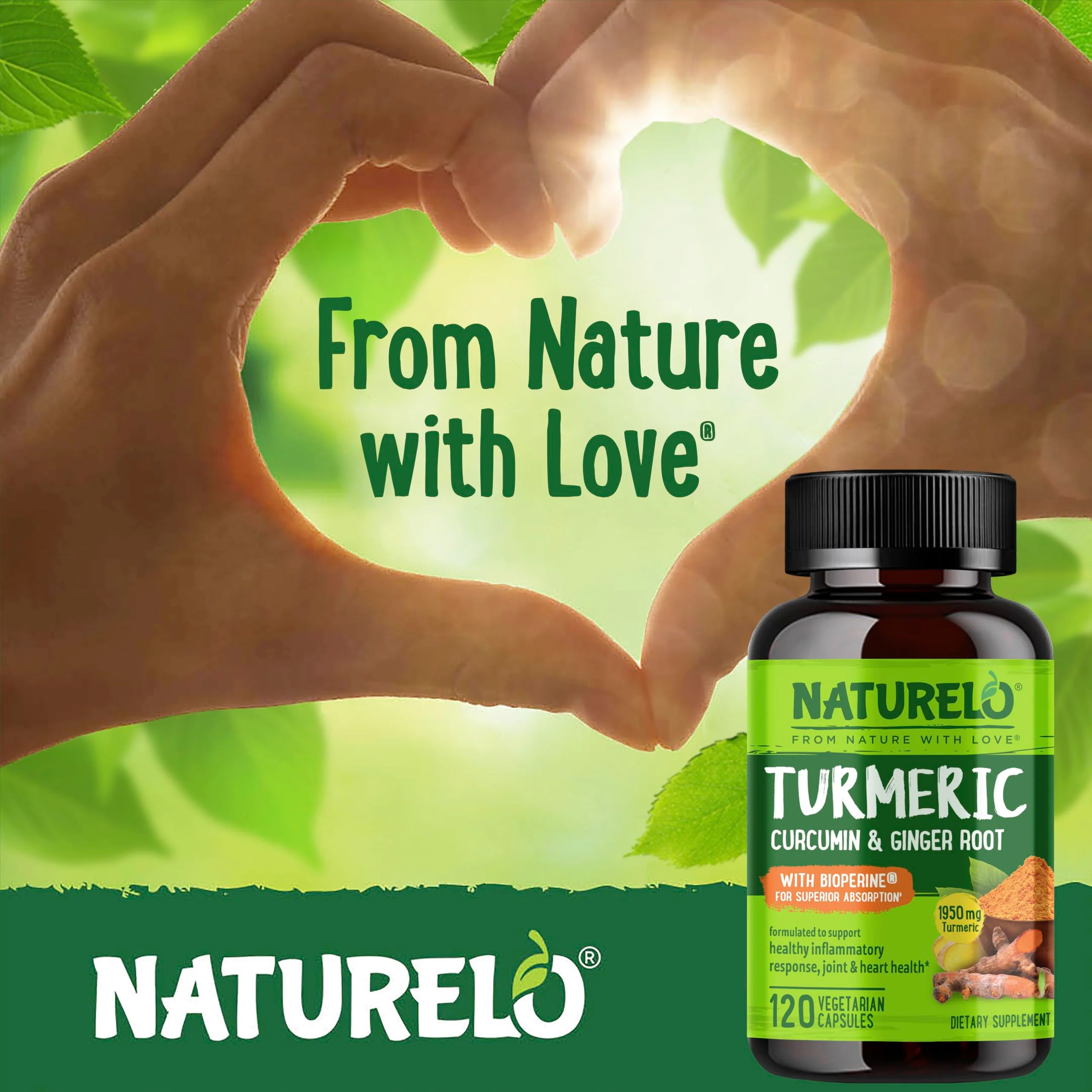 NATURELO Turmeric Curcumin - BioPerine for Better Absorption - Black Pepper, Ginger Root, Curcuminoids - Plant-Based Joint Discomfort Support - 120 Vegan Capsules (Pack of 2) - Image 4