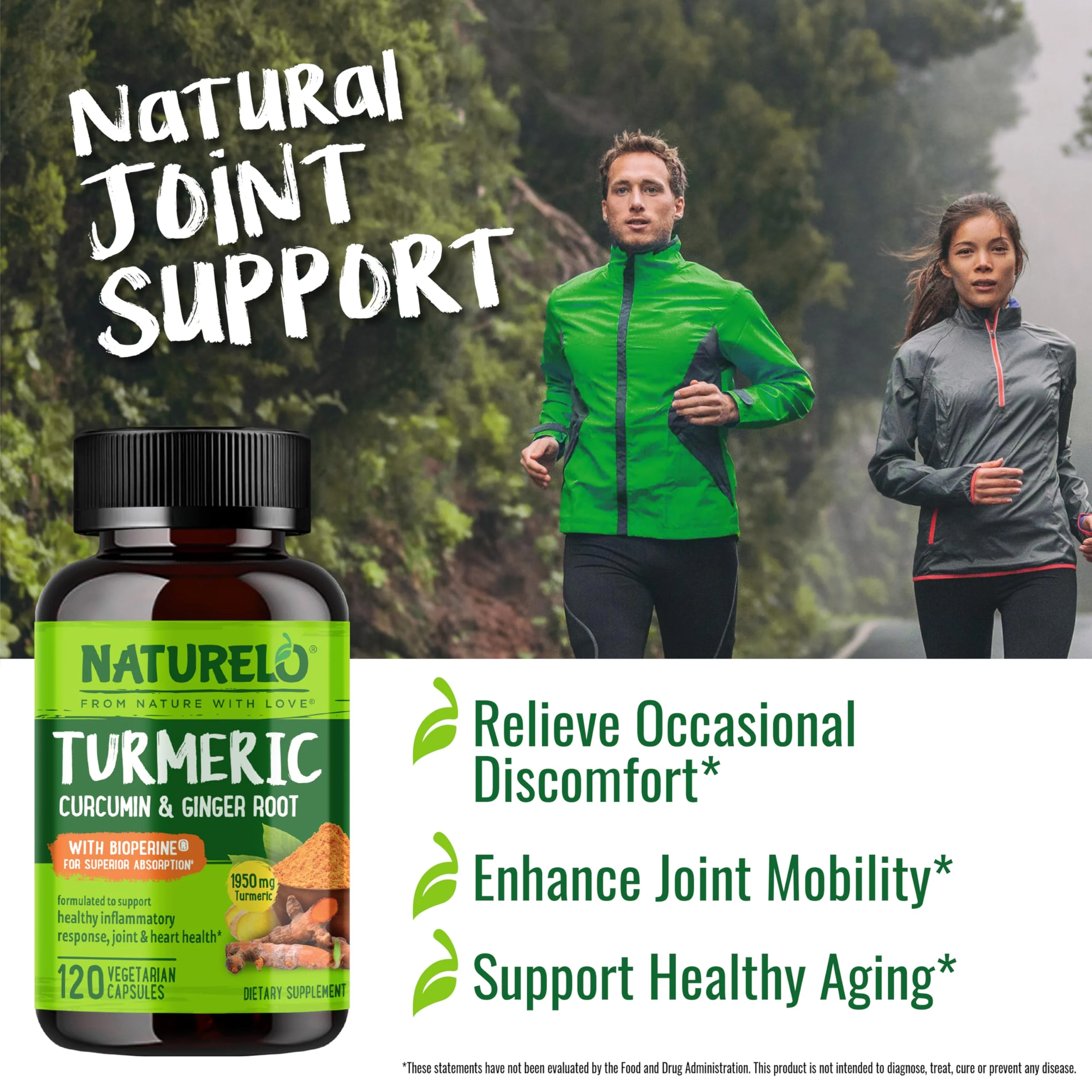 NATURELO Turmeric Curcumin - BioPerine for Better Absorption - Black Pepper, Ginger Root, Curcuminoids - Plant-Based Joint Discomfort Support - 120 Vegan Capsules (Pack of 2) - Image 5