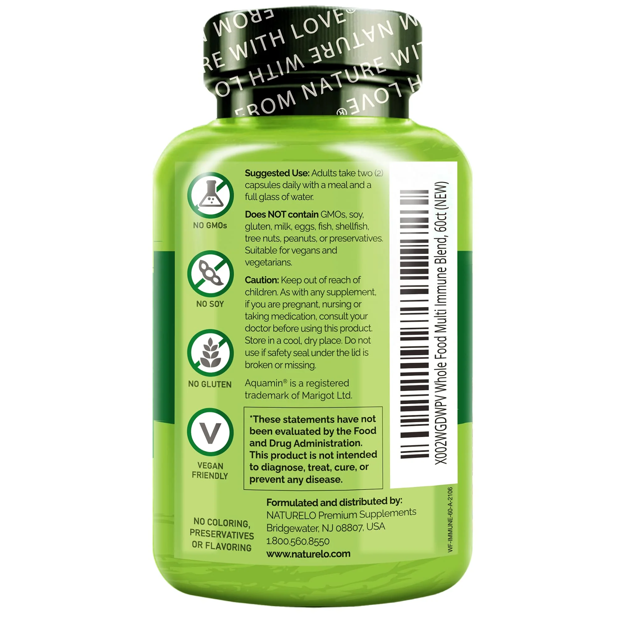 NATURELO Whole Food Multivitamin + Immune Blend with Elderberry & Mushrooms - Complete Multivitamin with Extra Immune Support - C, D3, Zinc, Elderberry, Reishi, Shitake, 60 Vegan Capsules (Pack of 2) - Image 3