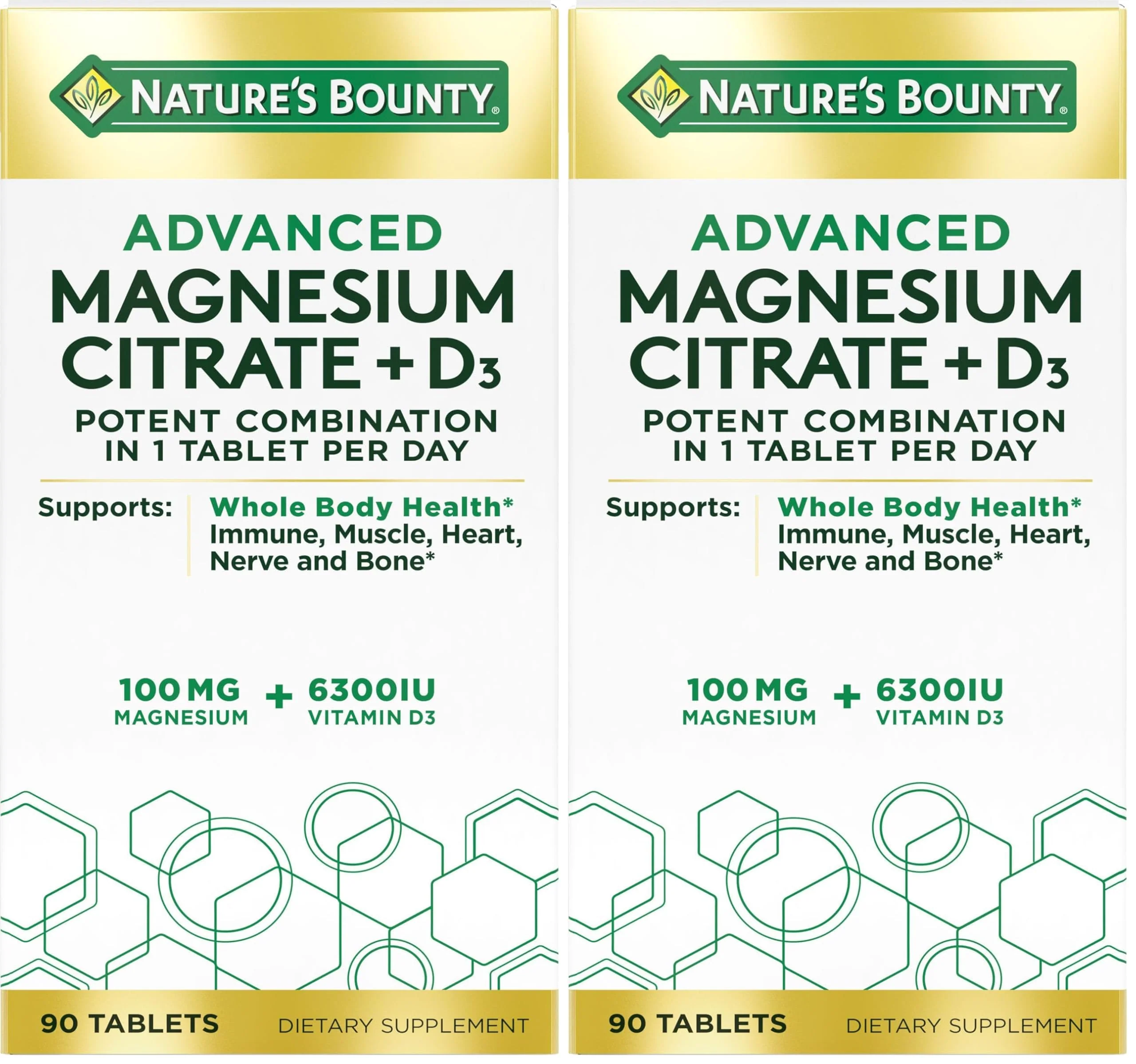 Nature's Bounty Advanced Vitamin D3 with Magnesium Citrate Immune Formula, Supports Immune and Bone Health, 90 Tablets (Pack of 2)