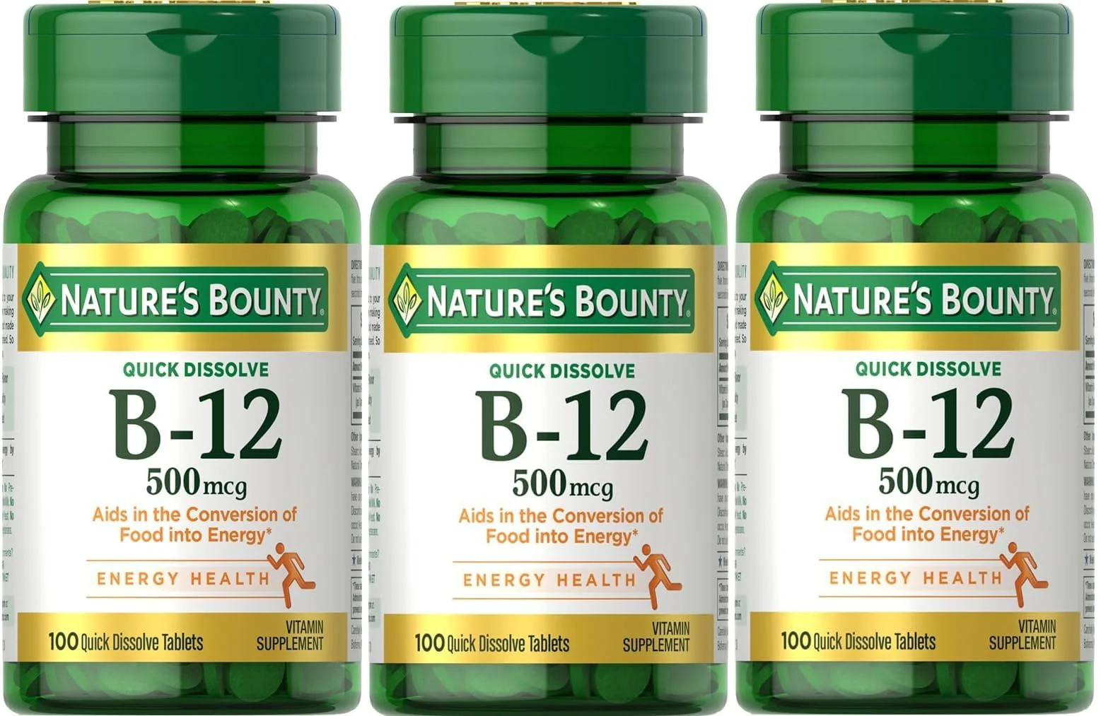 Nature's Bounty B-12 Quick Dissolve Tablets 500 Mcg, 300 Tablets (3 X 100 Count Bottles)