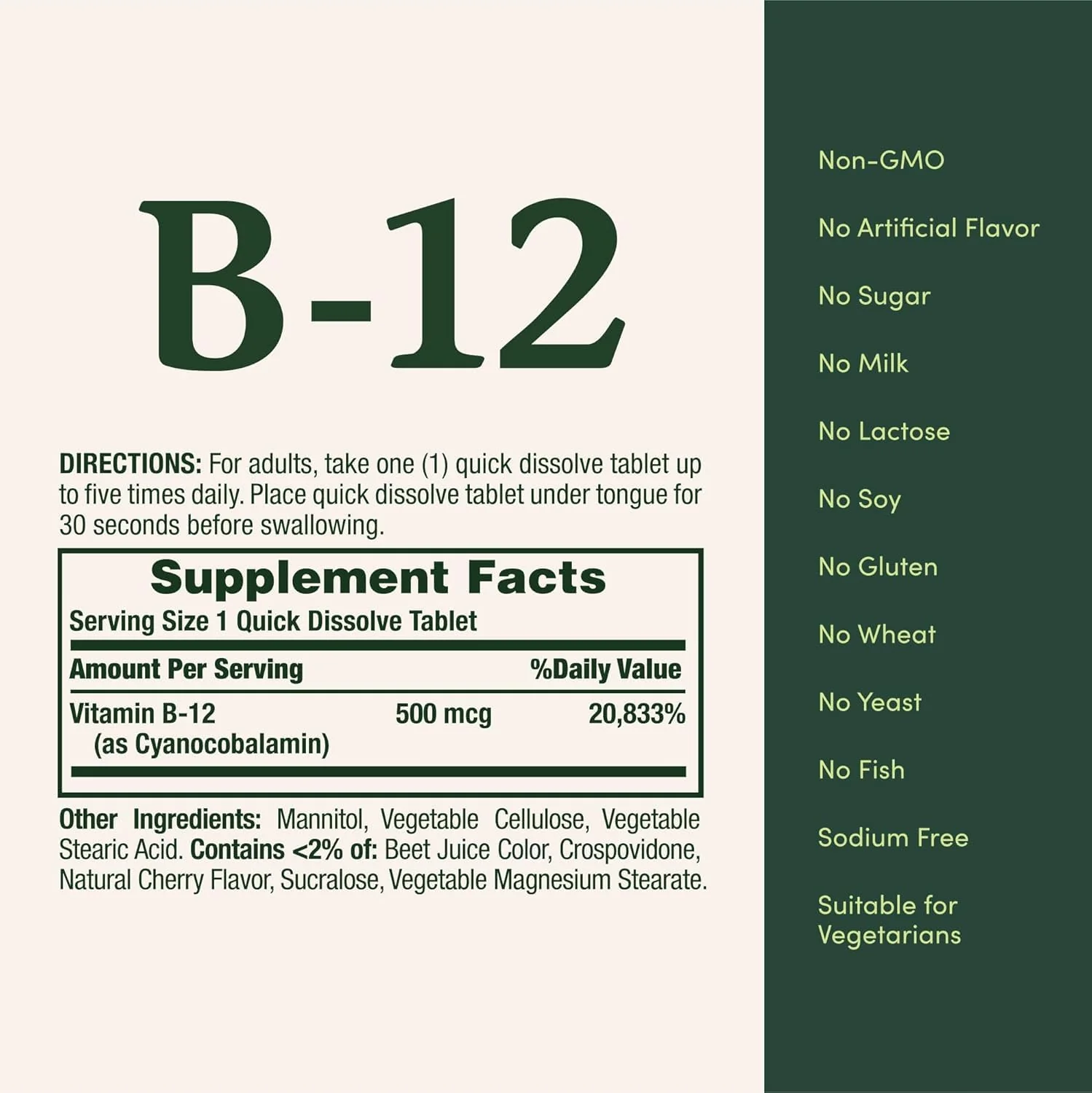 Nature's Bounty B-12 Quick Dissolve Tablets 500 Mcg, 300 Tablets (3 X 100 Count Bottles) - Image 4