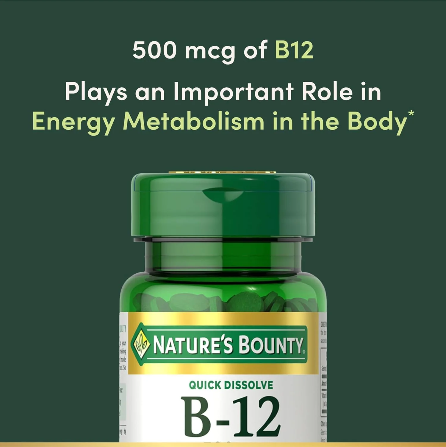 Nature's Bounty B-12 Quick Dissolve Tablets 500 Mcg, 300 Tablets (3 X 100 Count Bottles) - Image 6