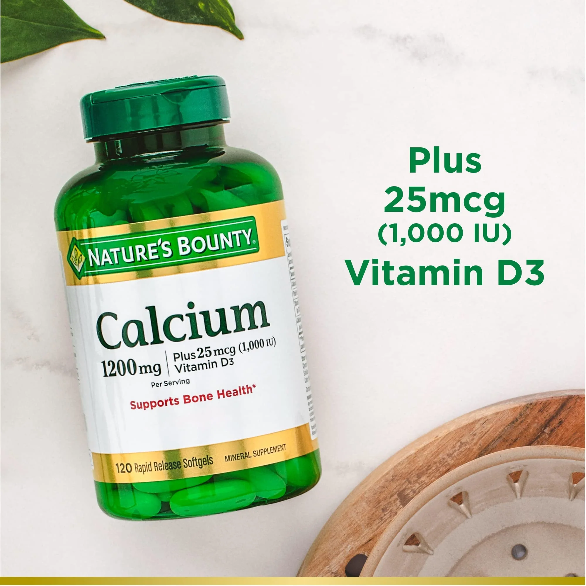 Nature's Bounty Calcium 1200 mg with Vitamin D3 - Bone Health Softgels, Calcium and Vitamin D Supplement, 120 Ct (2-Pack) - Image 5