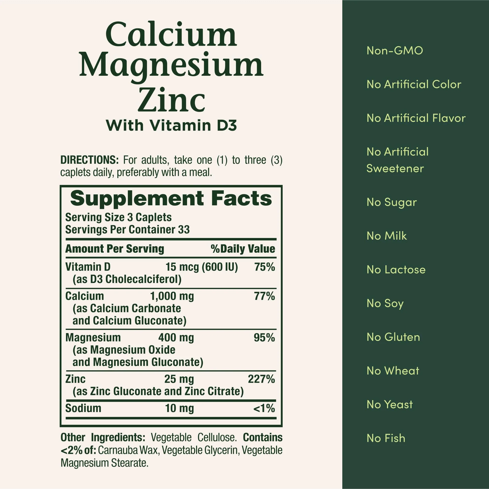 Nature's Bounty Calcium Magnesium & Zinc Caplets, Immune & Bone Health, Daily Supplement, 1000mg Calcium, 400mg Magnesium, 600 IU Vitamin D, Gluten Free, 100 Caplets - Image 5
