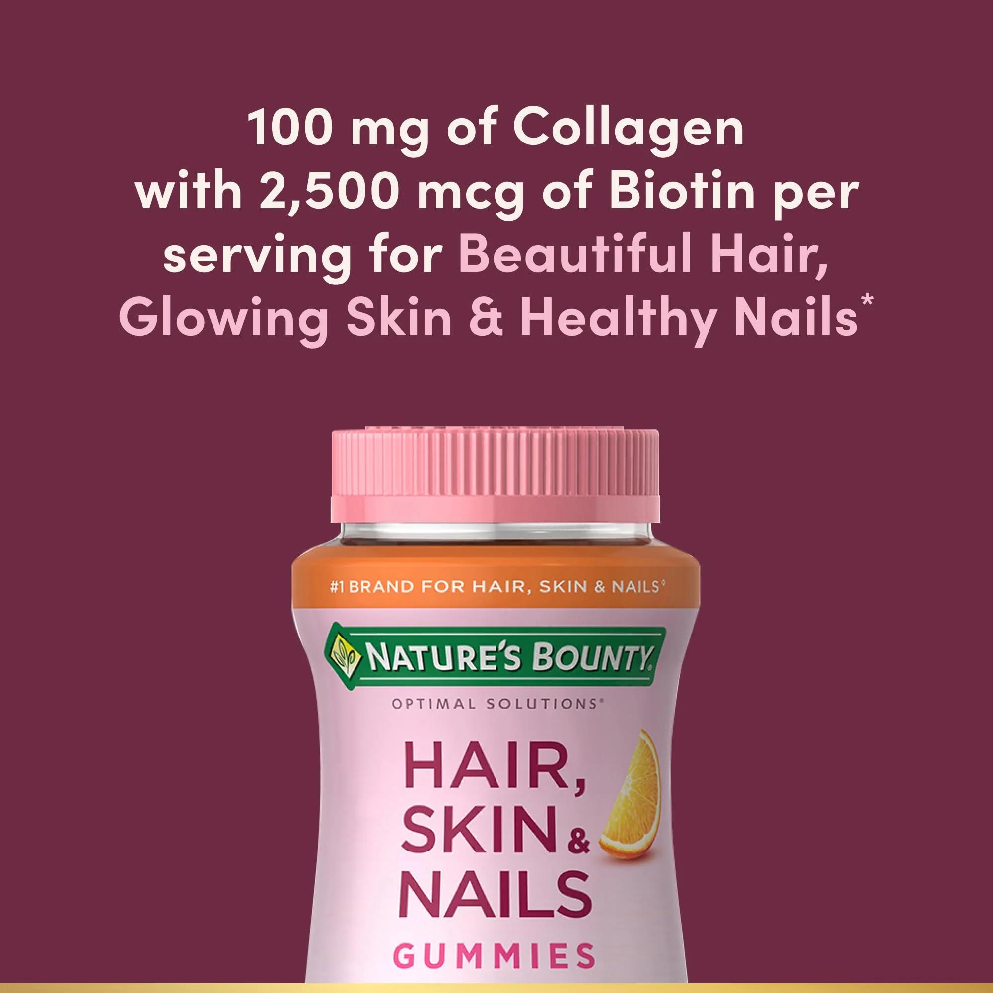 Nature's Bounty Hair, Skin & Nails with Biotin and Collagen, Citrus-Flavored Gummies Vitamin Supplement, Supports Hair, Skin, and Nail Health for Women, 2500 mcg, 80 Ct (2 Pack), 80 Total Servings - Image 4