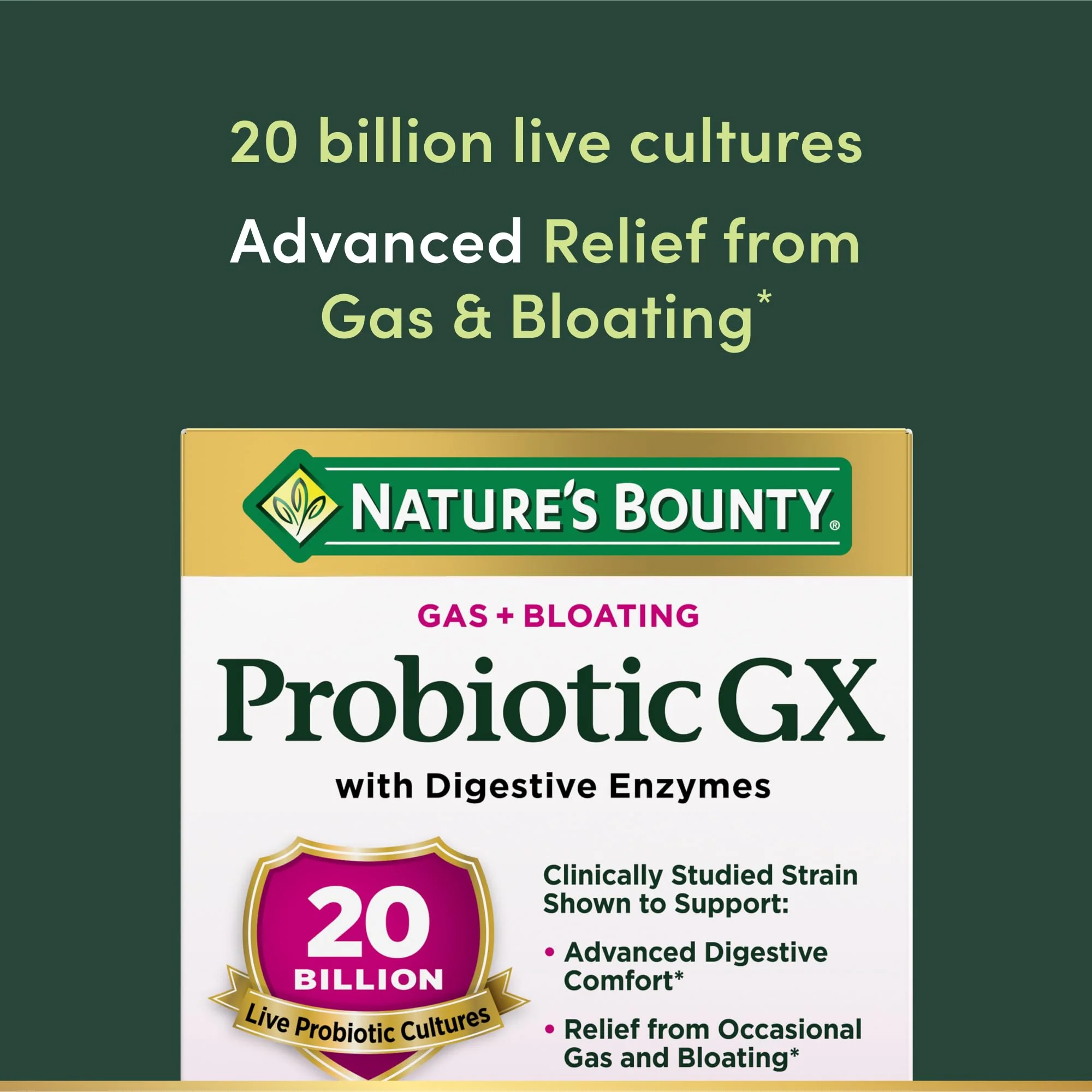 Nature's Bounty Probiotic, for Occasional Gas and Bloating Dietary Formula, Dietary Supplement, Helps with Abdominal Discomfort, Promotes Digestive Health, 25 Capsules (Pack of 2) - Image 6