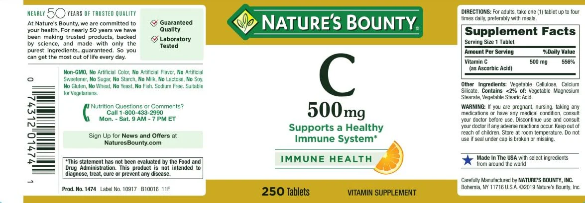 Nature's Bounty Pure Vitamin C 500 mg Tablets 250 Tablets (Pack of 9) - Image 5