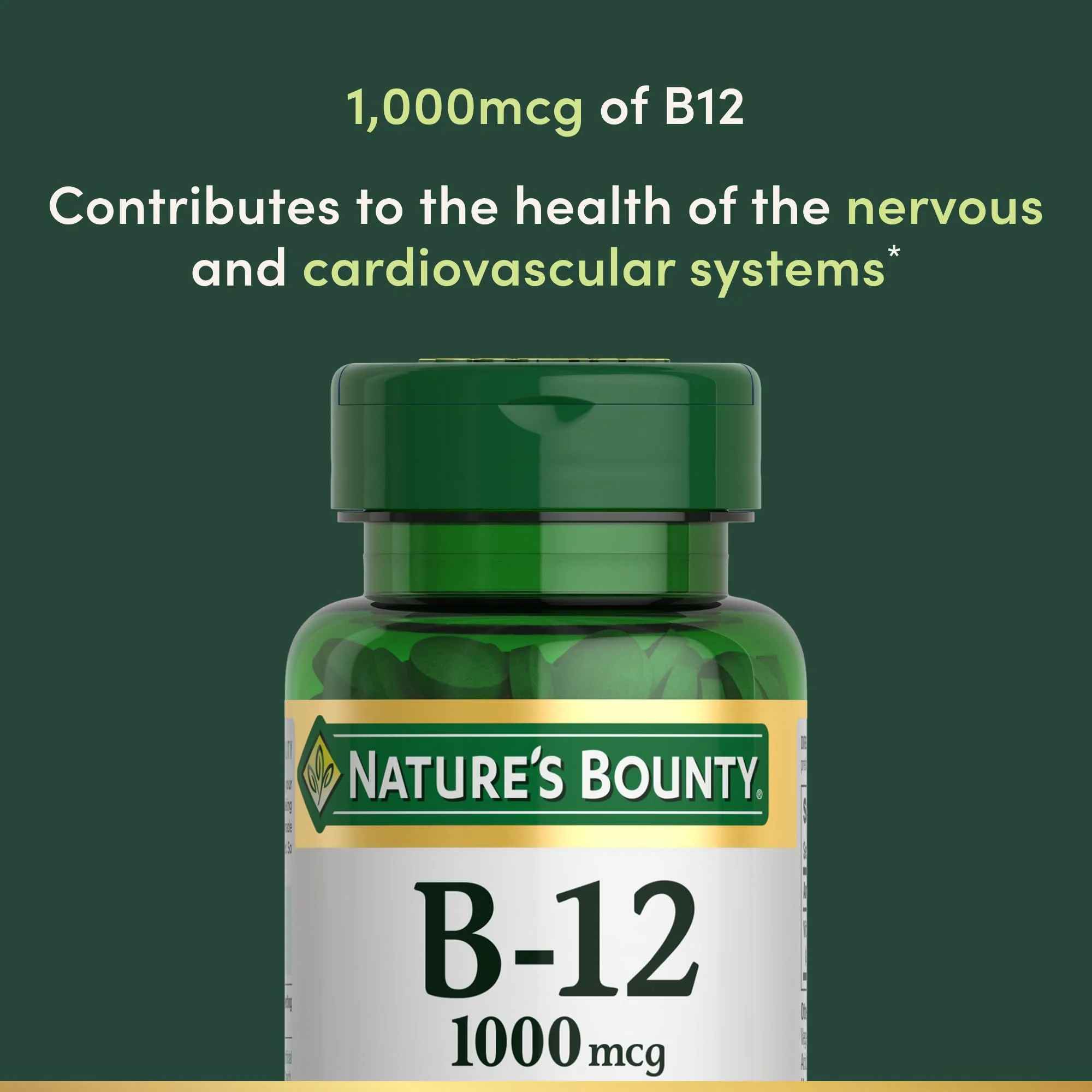 Nature's Bounty Vitamin B12 1000 mcg Supplements, Supports Energy Metabolism, 200 Ct - Image 3