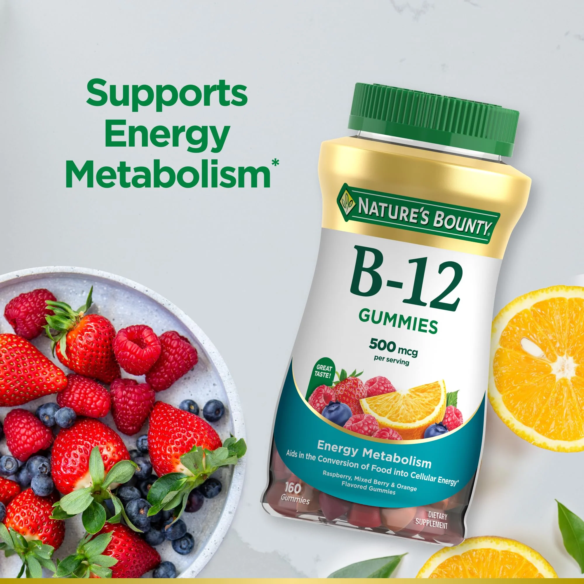 Nature's Bounty Vitamin B12 Gummies, Dietary Supplement, Supports Energy Metabolism and Nervous System Health, Mixed Berry Flavor, 500mcg, 160 Count (Pack of 3) - Image 7