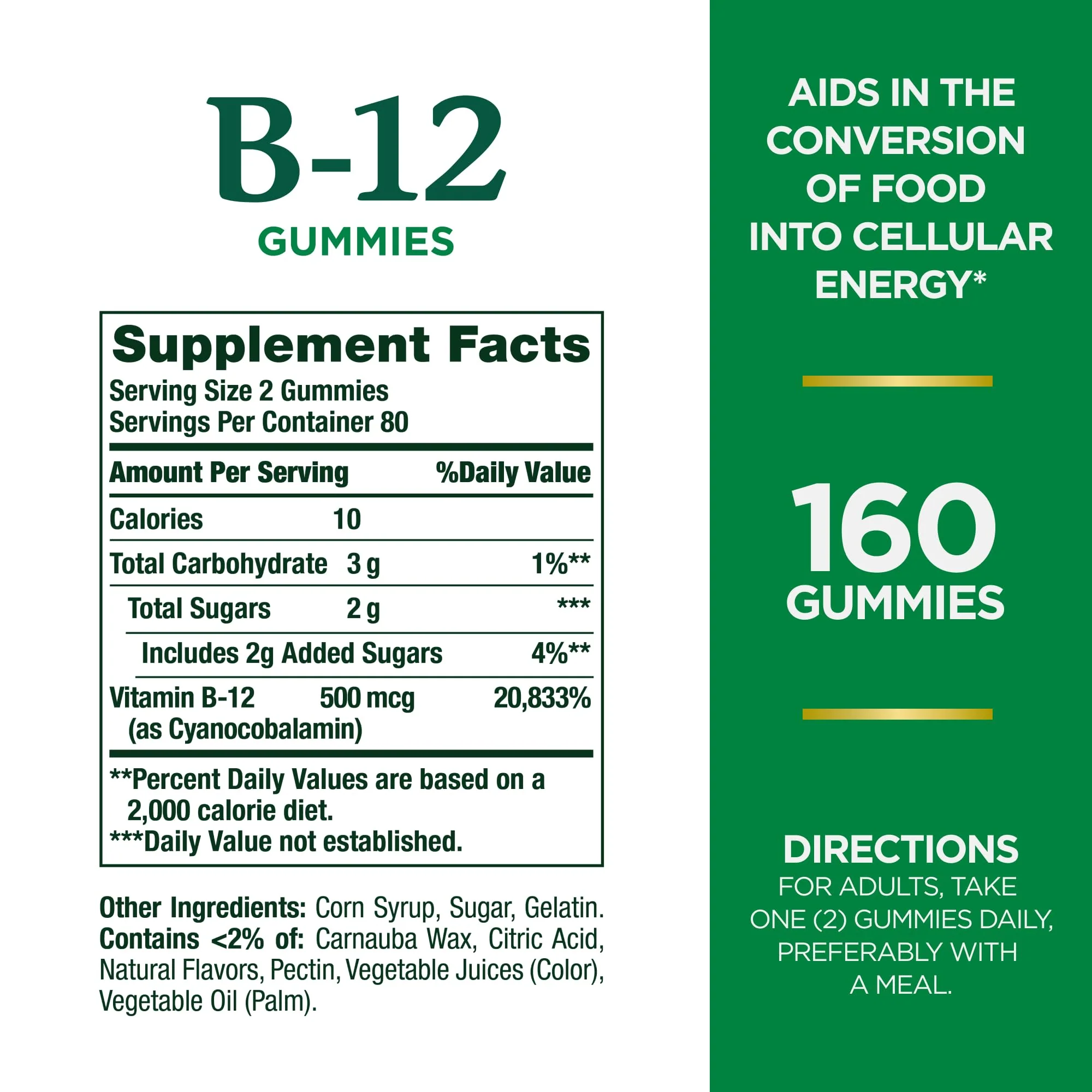 Nature's Bounty Vitamin B12 Gummies, Dietary Supplement, Supports Energy Metabolism and Nervous System Health, Mixed Berry Flavor, 500mcg, 160 Count (Pack of 3) - Image 9