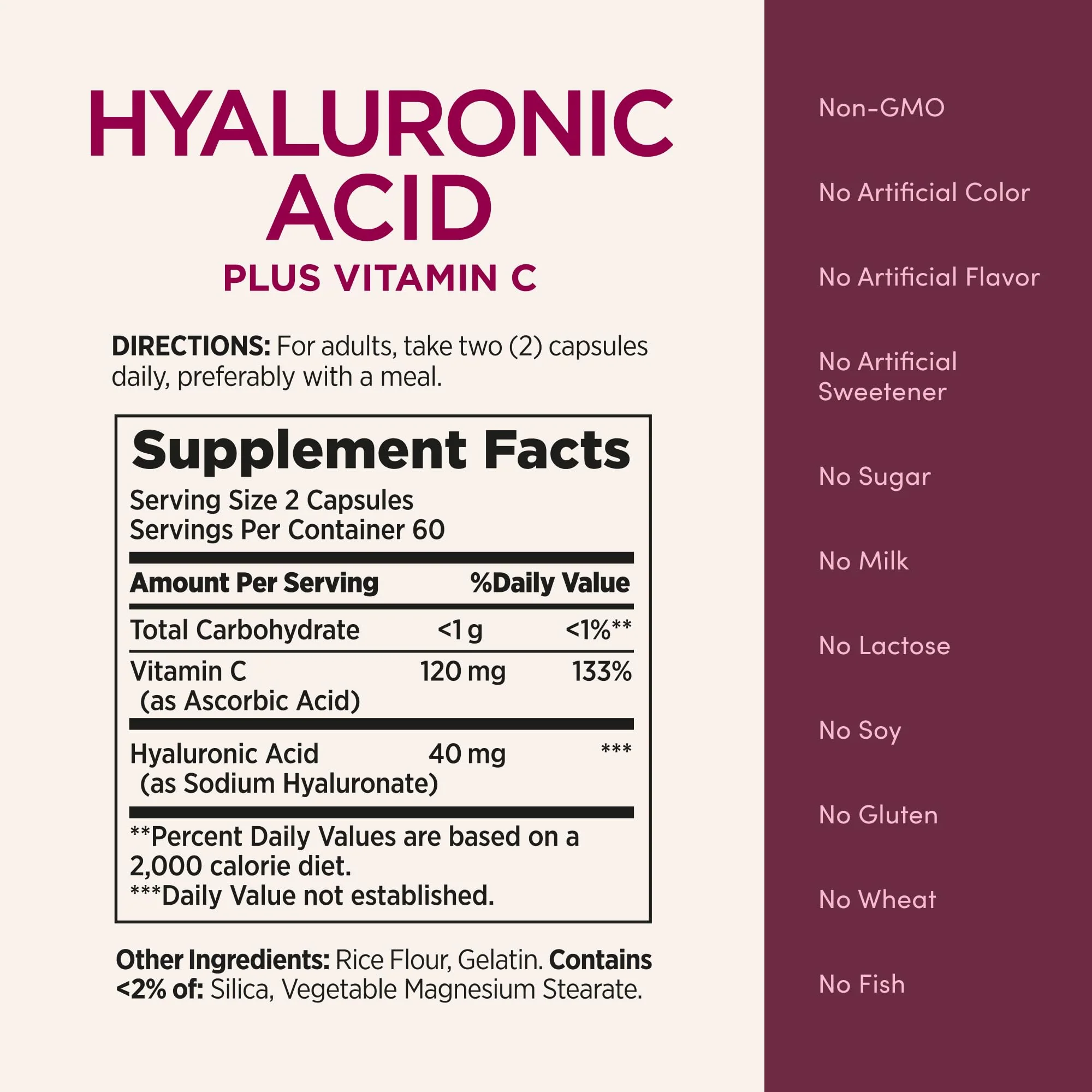 Nature's Bounty Vitamin C and Hyaluronic Acid Supplement, Supports Glowing Skin, Immune Function & Collagen Production, 120 Capsules - 60 Day Supply, Optimal Solutions Supplements for Skin Health - Image 4