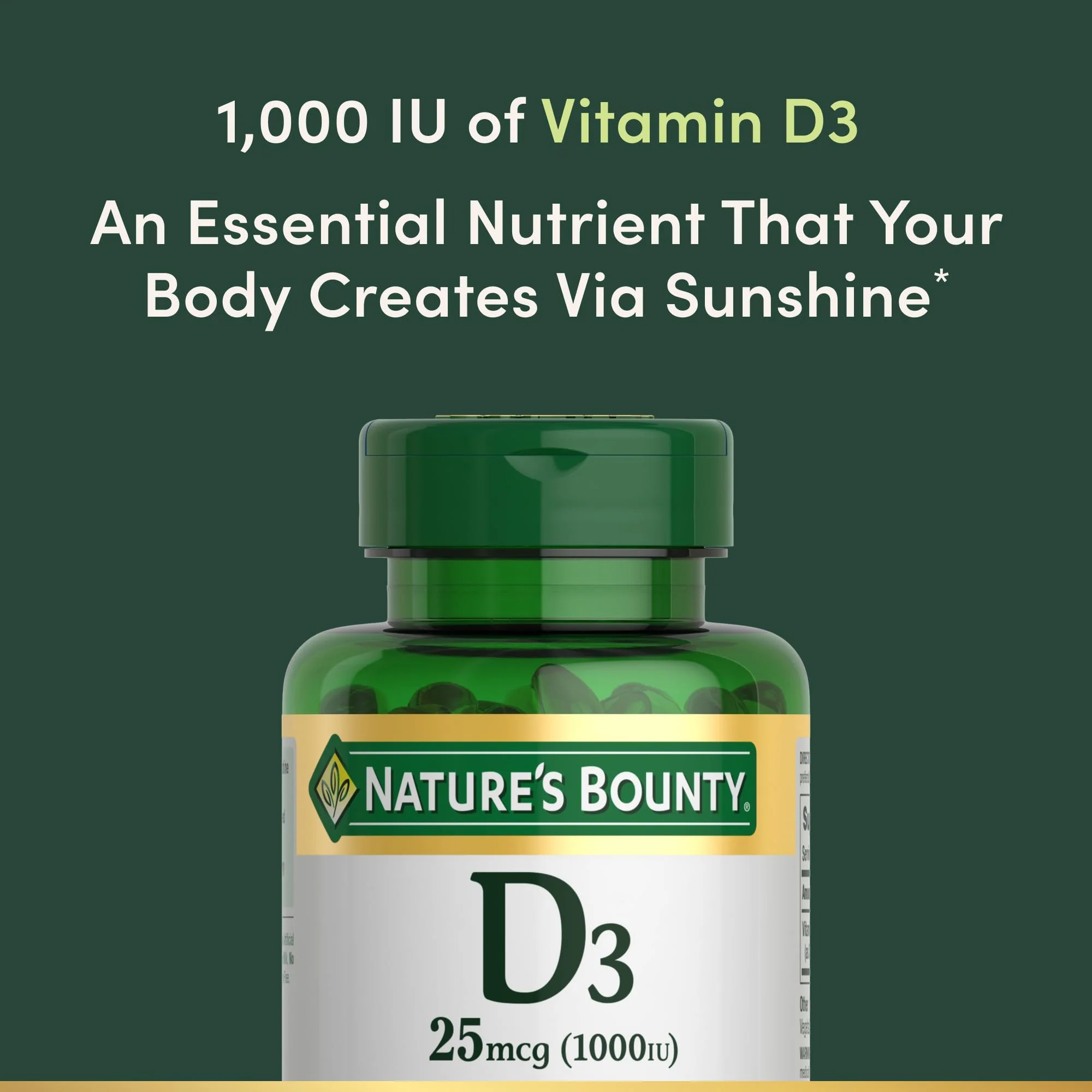 Nature's Bounty Vitamin D3 1000 IU, Immune Support, Helps Maintain Healthy Bones, 250 Rapid Release Softgels (Pack of 3) - Image 3