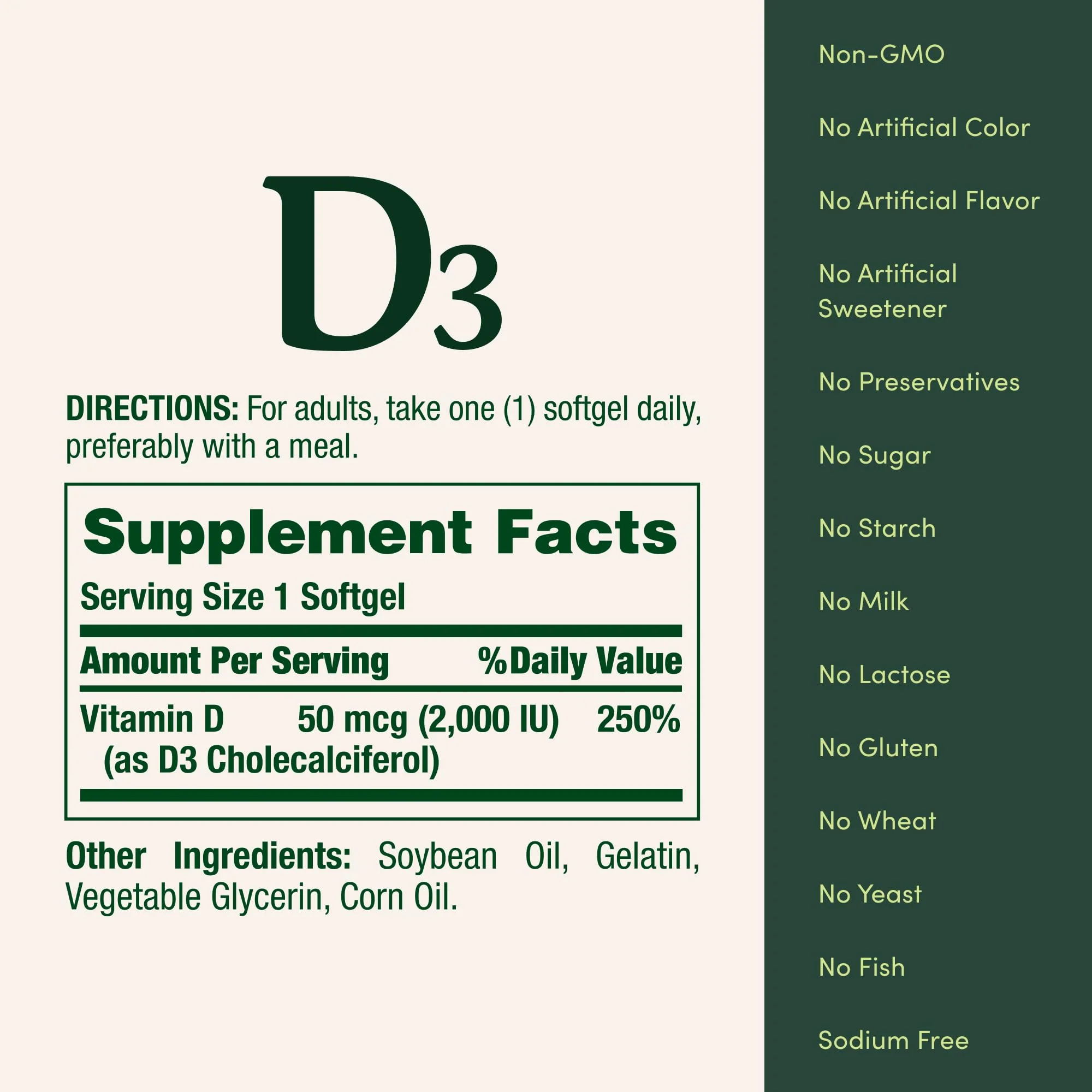 Nature's Bounty Vitamin D3 2000 IU, Immune and Bone Support, Vitamin Supplement, 1 Per Day, 240 Rapid Release Softgels (Pack of 2) - Image 5