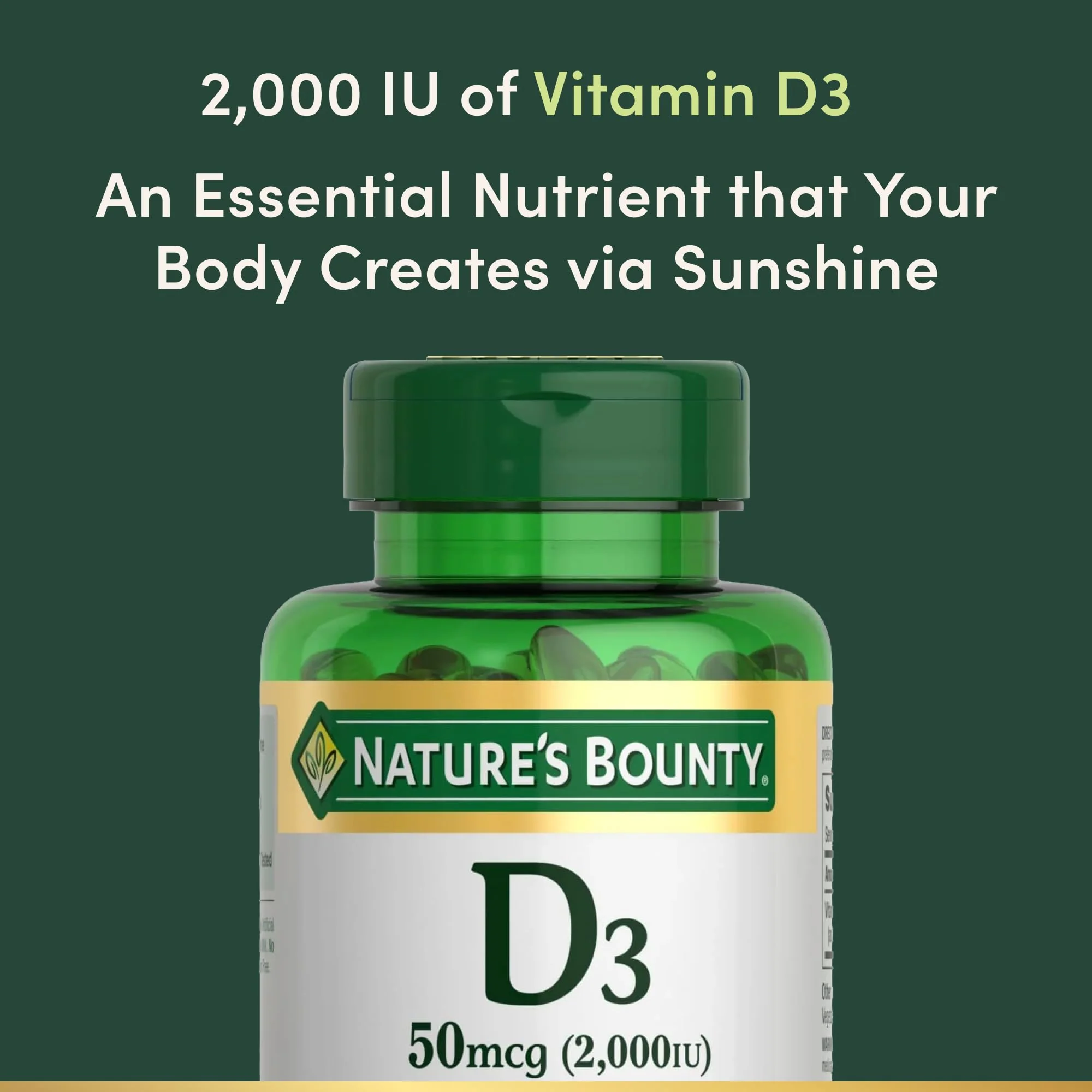 Nature's Bounty Vitamin D3 2000 IU, Supports Immune Health, Calcium Absorption & Bone Strength,Essential for Healthy Bones,Non-GMO,No-Gluten,350 Softgels,1 Serving Per Day for Daily Health,(Pack of 2) - Image 3
