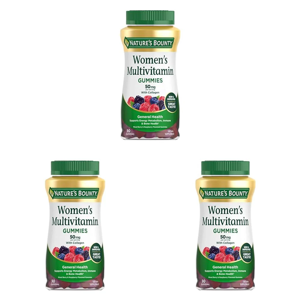 Nature's Bounty Women Multivitamin Gummies, Vitamin Supplements for Adults, General Health, Supports Immune and Bone Health, Mixed Berry and Raspberry Flavored, 90 Gummies (Pack of 3)