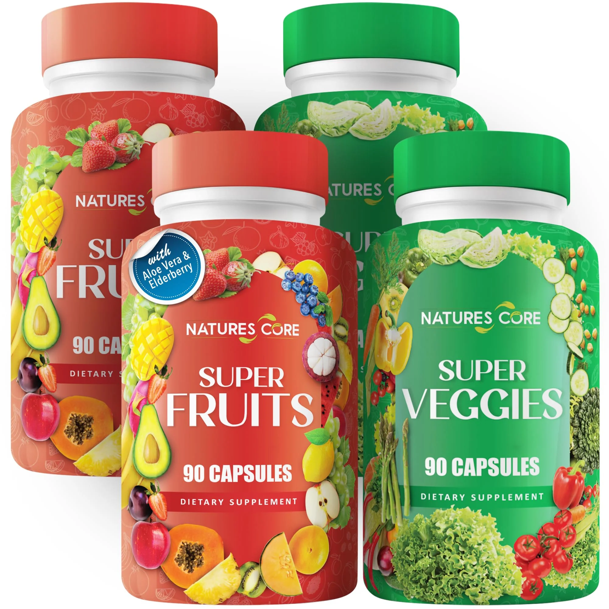 Nature's Core Fruit and Veggie Supplement - 360 Capsules - 100% Whole Super Fruit and Vegetable Vitamin, Made in USA, Soy Free, Vegan, Capsule Form - 90 Count (Pack of 4) - Image 2